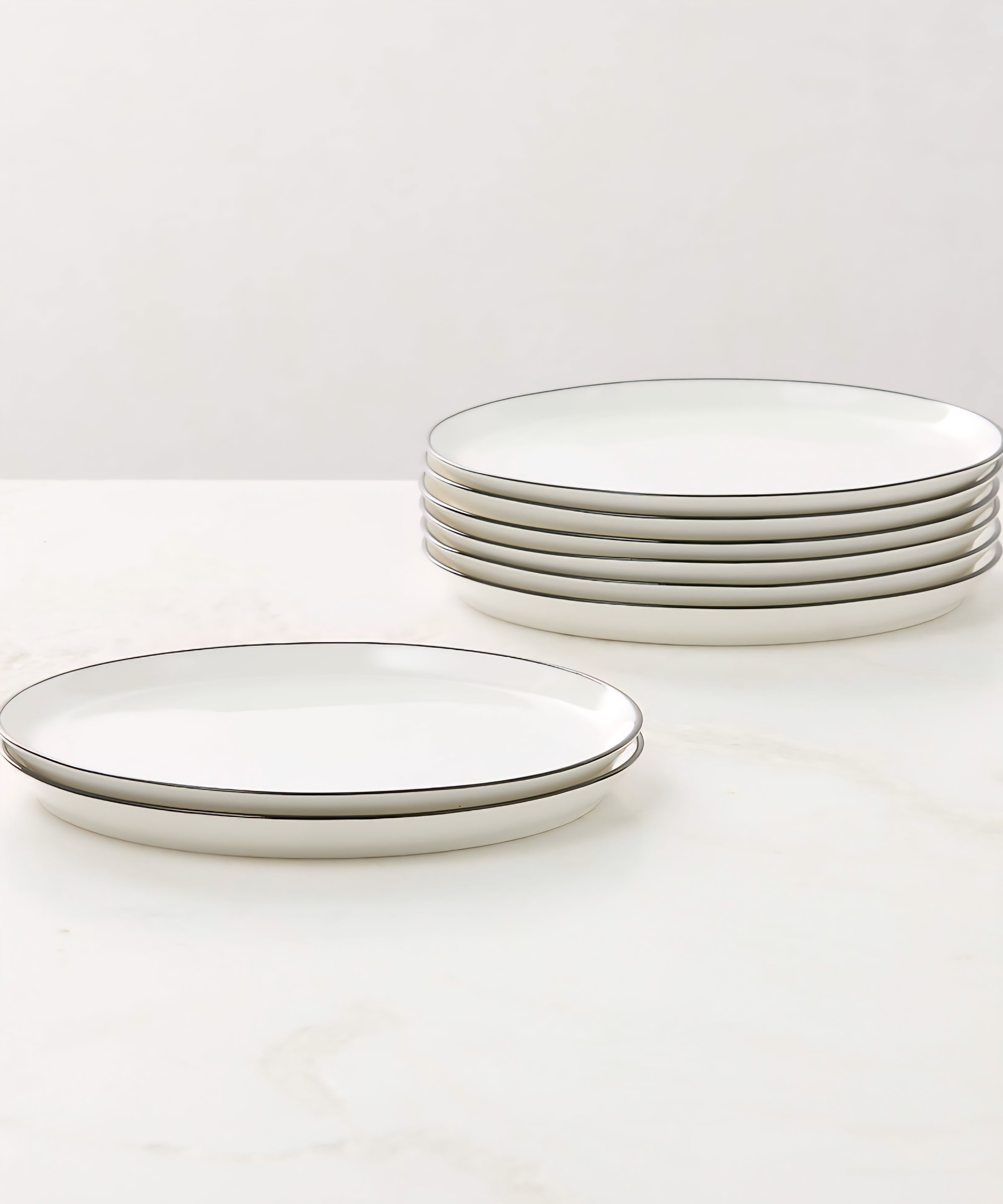 THE ONE × Contact — White Ceramic Dinner Plates with Black Rim