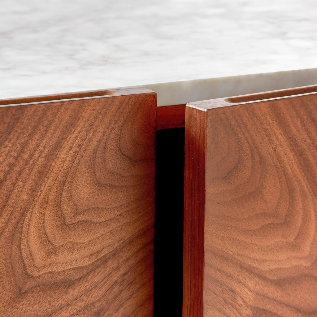 THE ONE × Suspend — Walnut Wood Media Console with White Marble Top