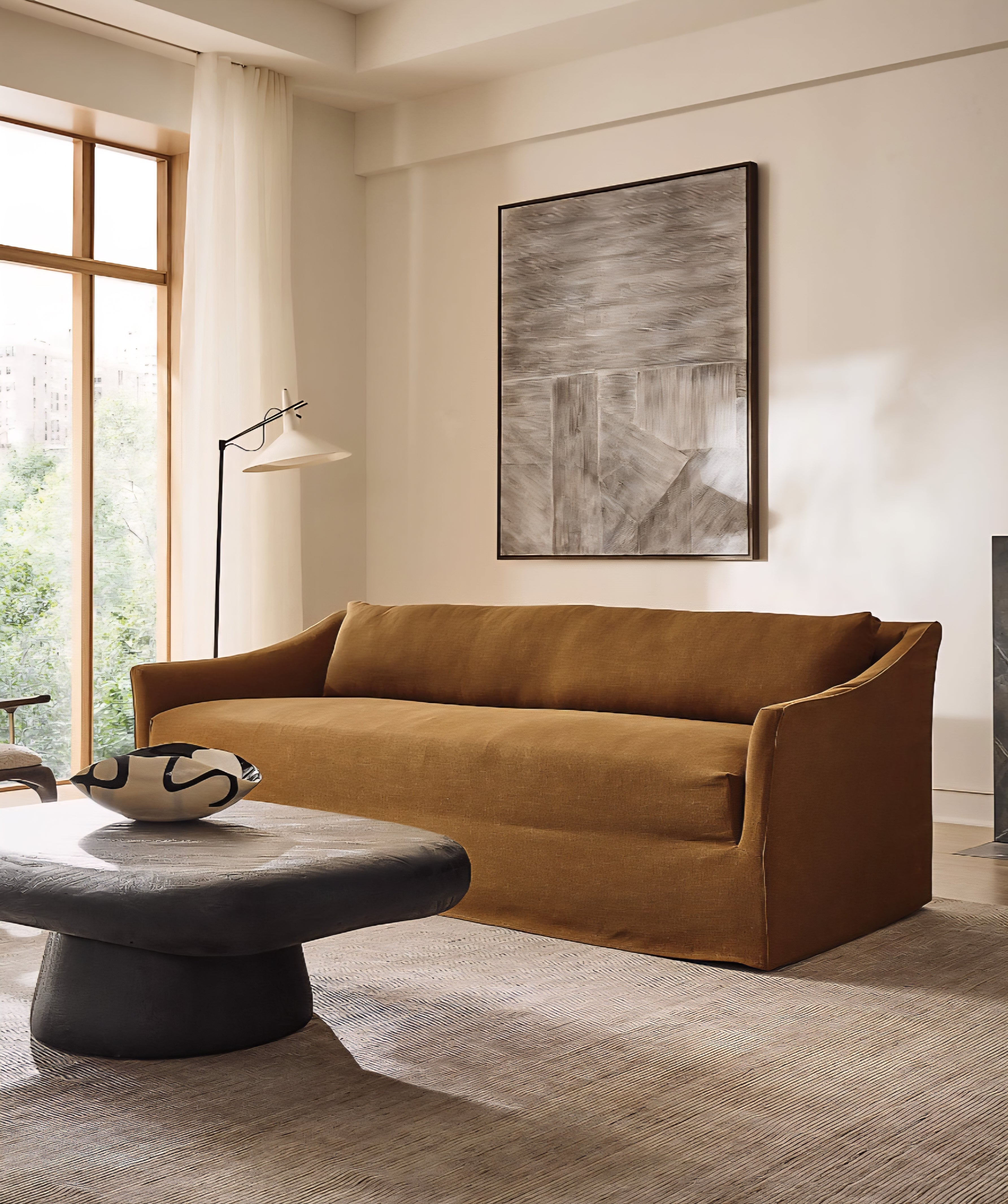 THE ONE × Bristol — Cognac Slipcovered Performance Linen Sofa