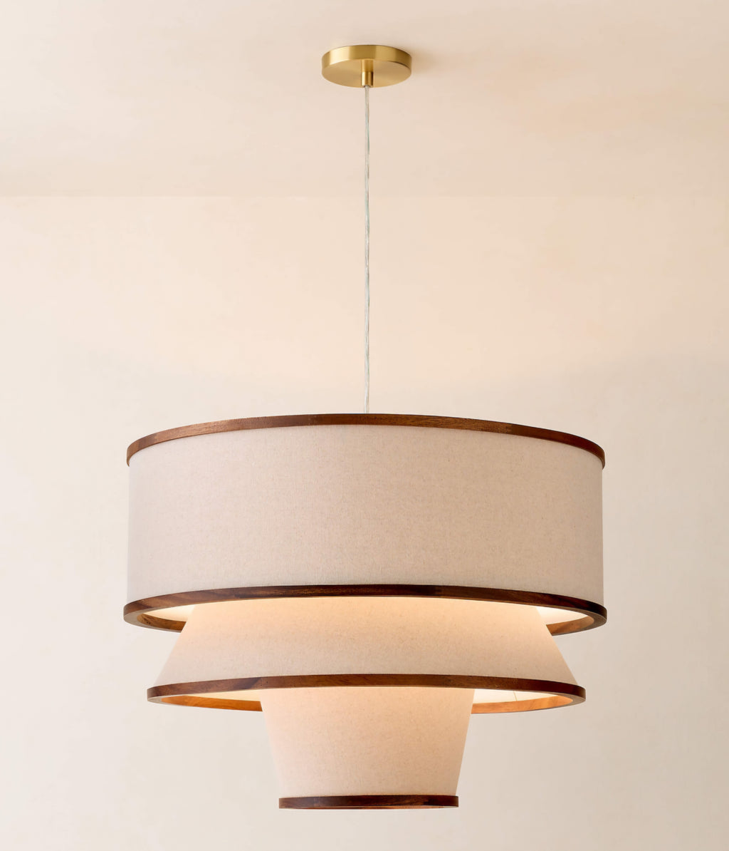 THE ONE × Bruna — Walnut Wood and Linen Pendant Light