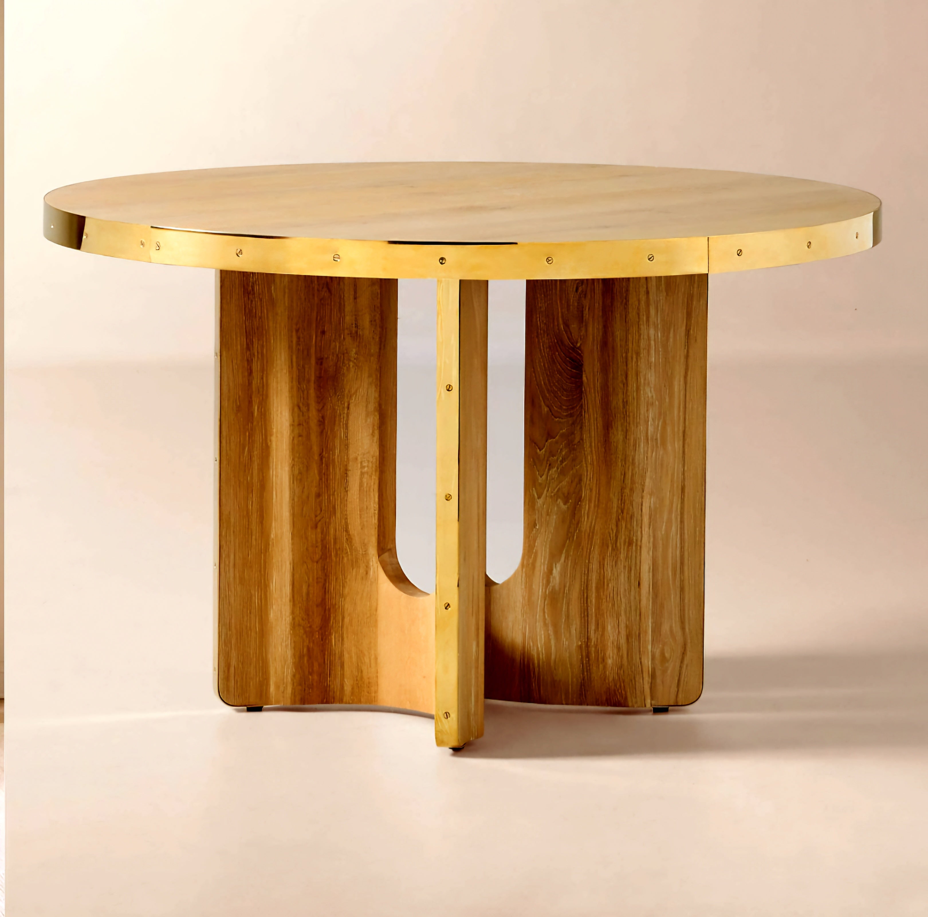 THE ONE × Albertine — Round Oak and Unlacquered Brass Dining Table
