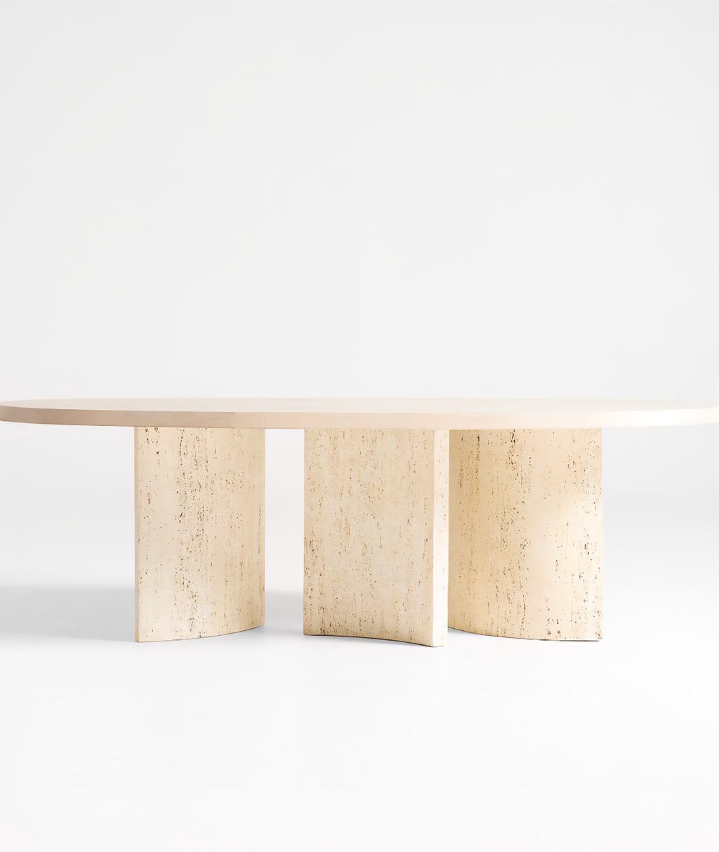 THE ONE × Point Dune — Oval Wood and Travertine Dining Table (93")