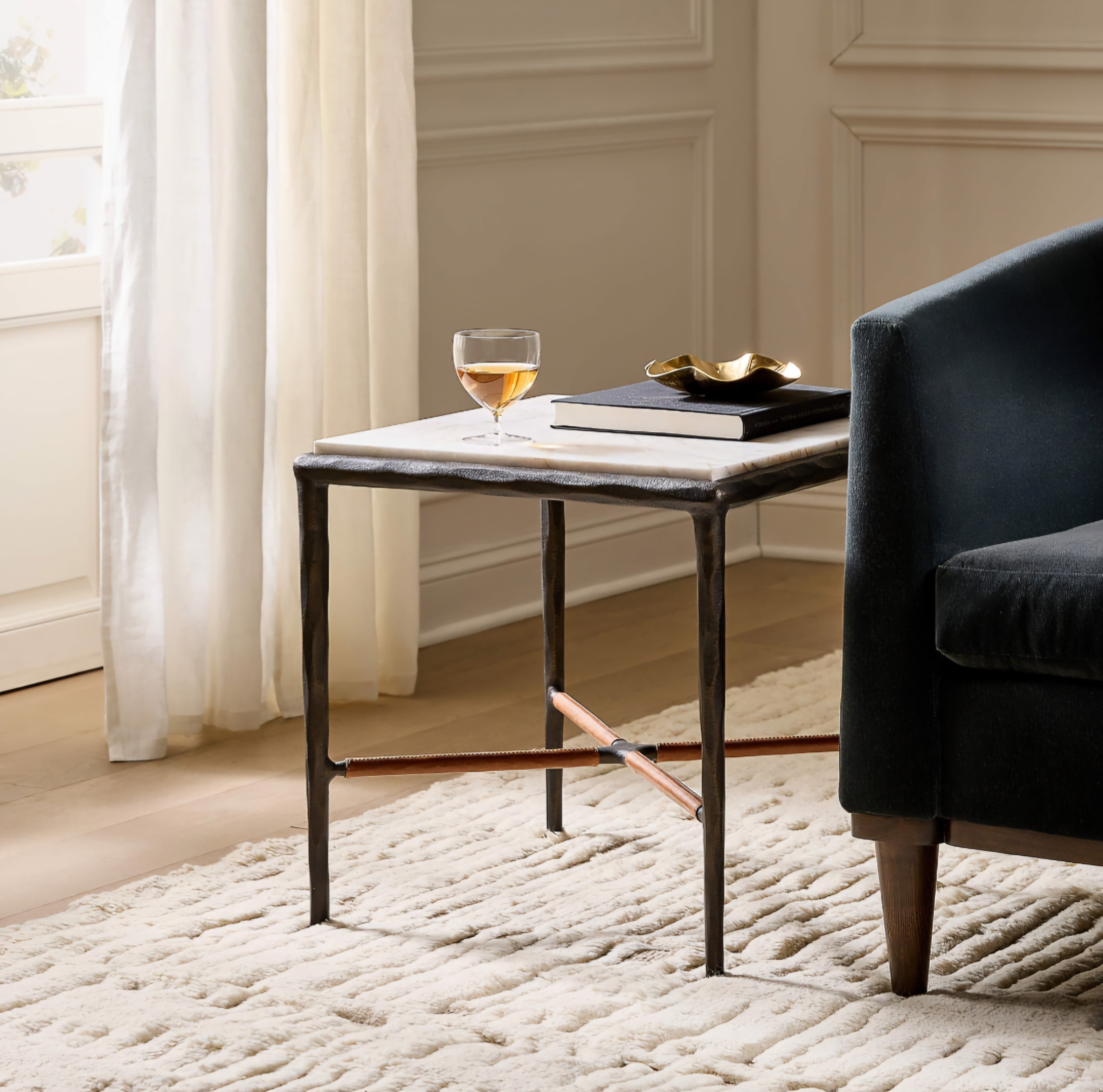 THE ONE × Kingsley — White Marble and Cast Metal Side Table