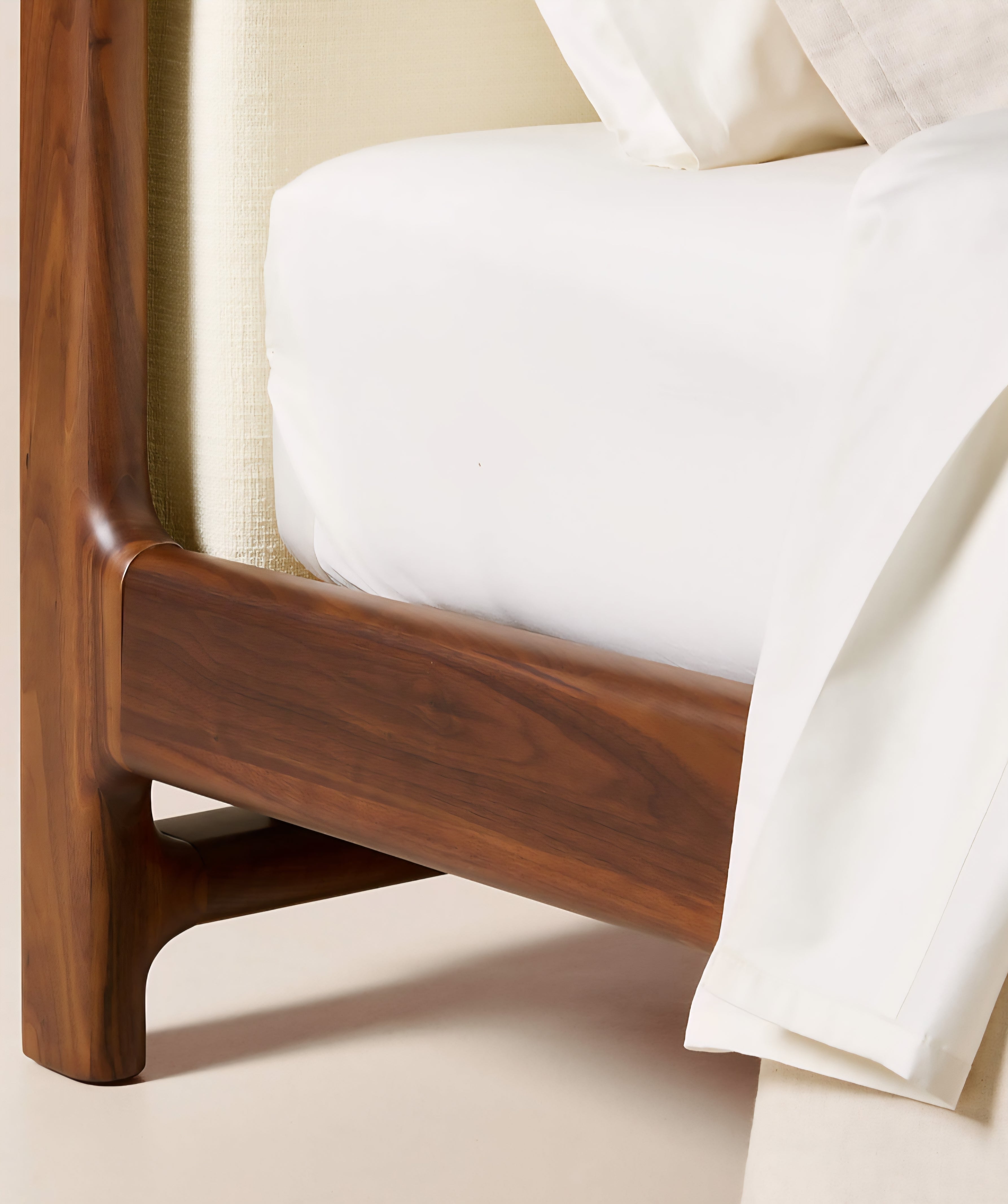 THE ONE × Tavola — Walnut and Warm White Upholstered Queen Bed