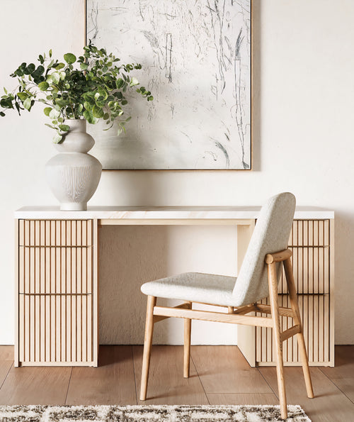 THE ONE × Batten — Natural Oak Console Desk with White Marble Top