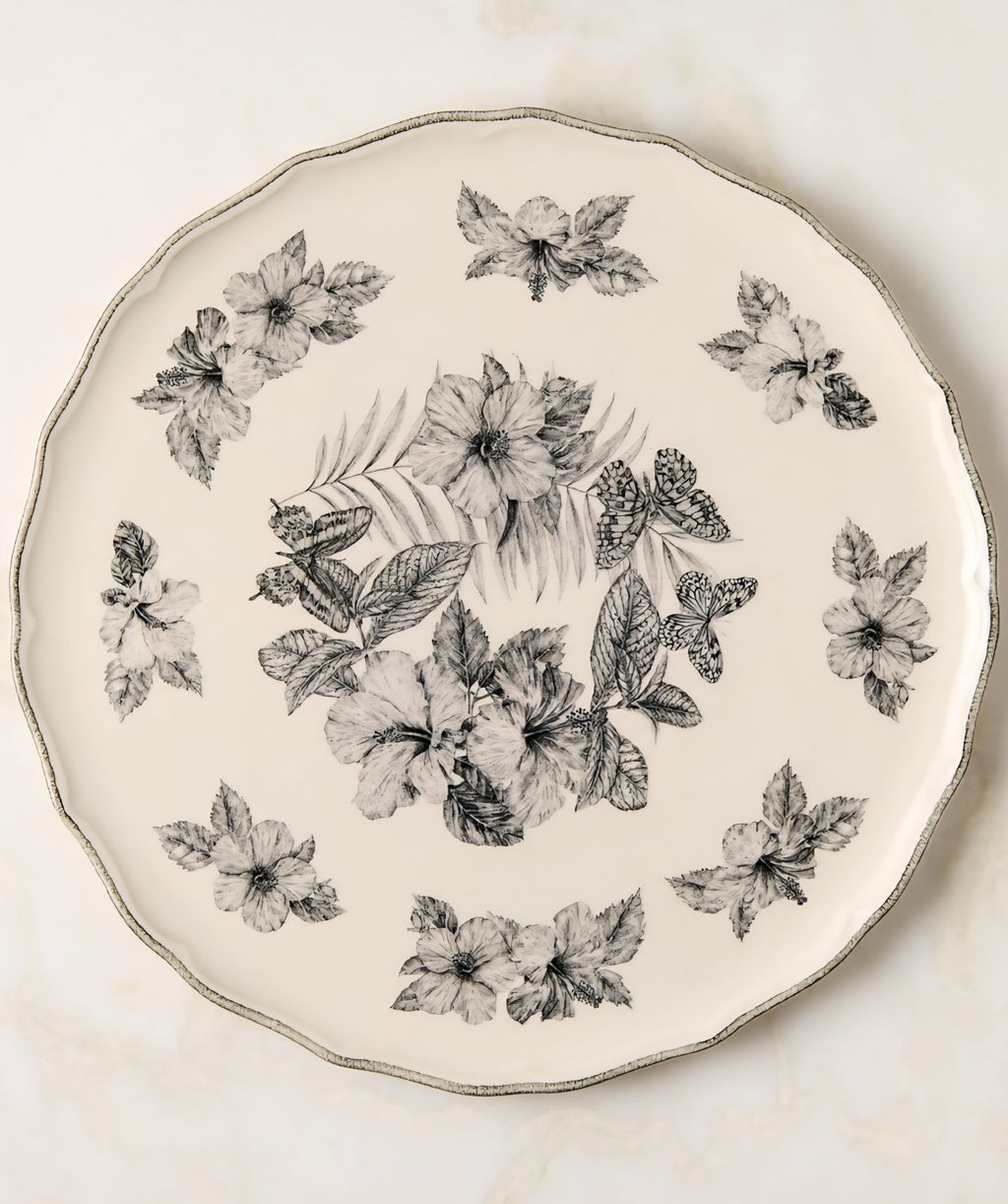 THE ONE × Everly — Round White and Black Patterned Serving Platter