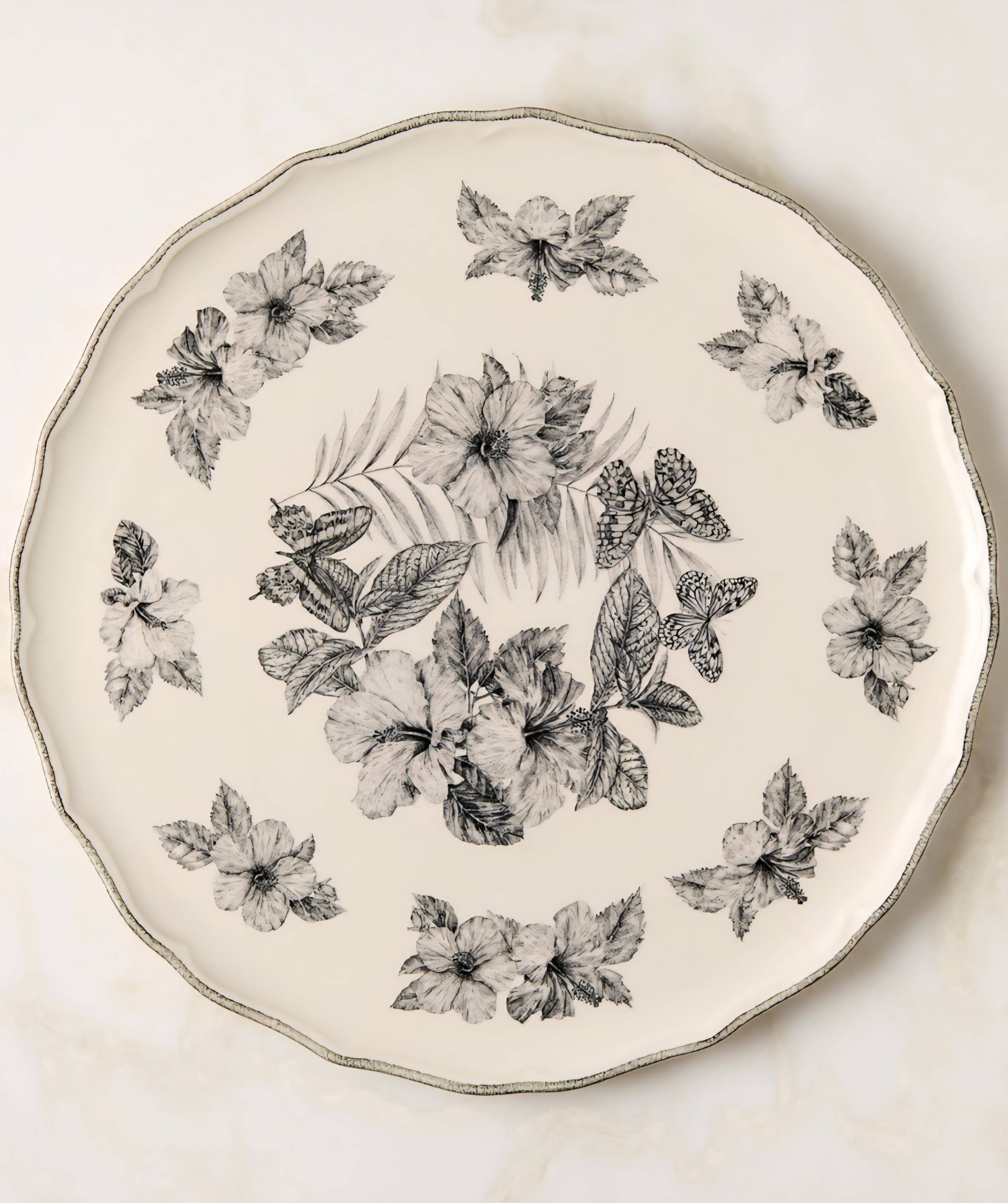 THE ONE × Everly — Round White and Black Patterned Serving Platter
