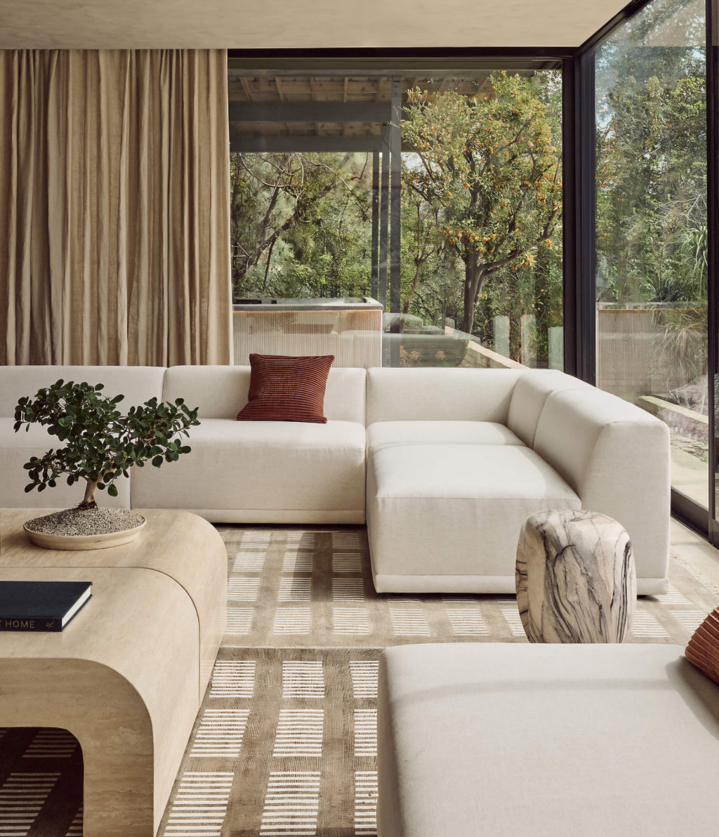 THE ONE × Faible — 4-Piece L-Shaped White Performance Linen Standard Depth Sectional Sofa with Right Arm
