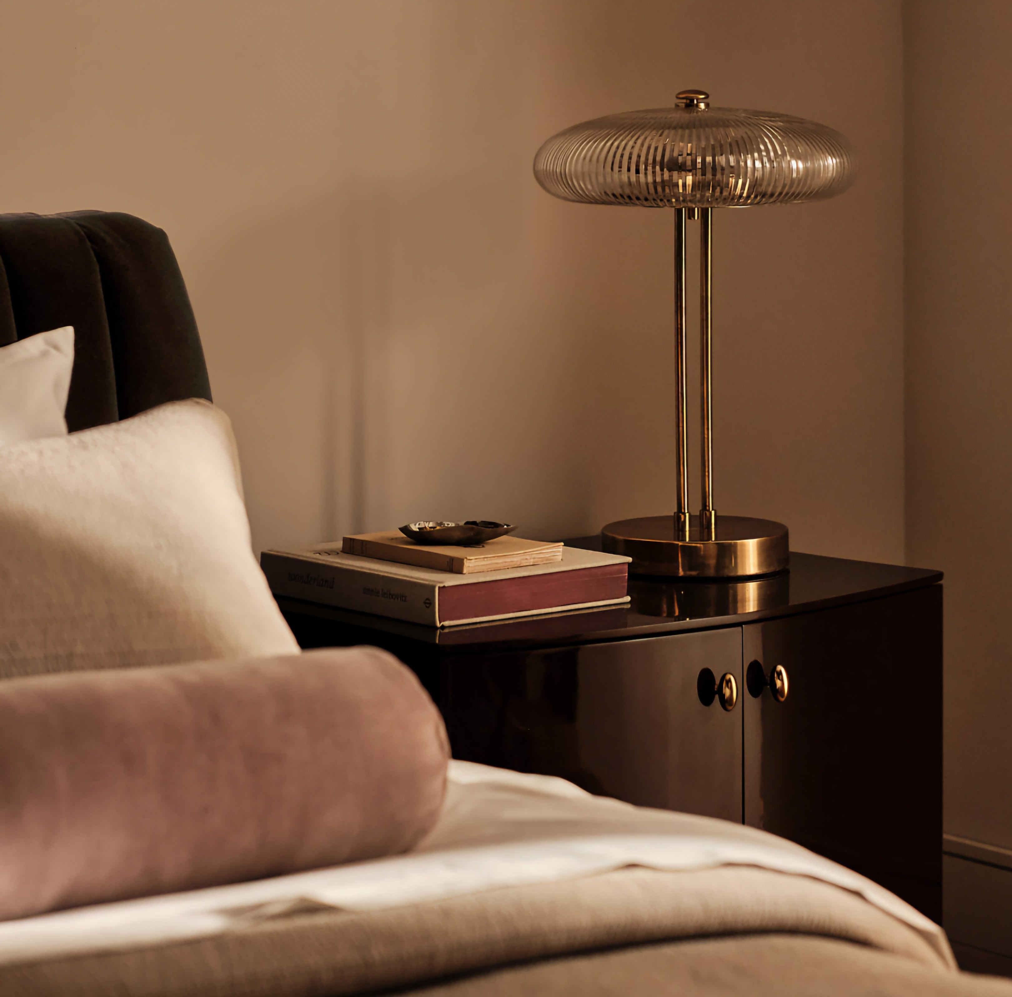 THE ONE × Tova — Ribbed Glass and Aged Brass Table Lamp 21"