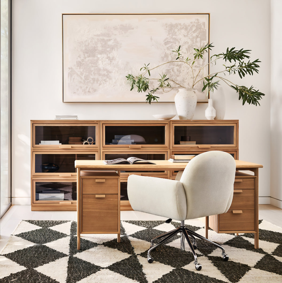 THE ONE × Elias — Natural Elm Wood Desk with File Cabinet (66")