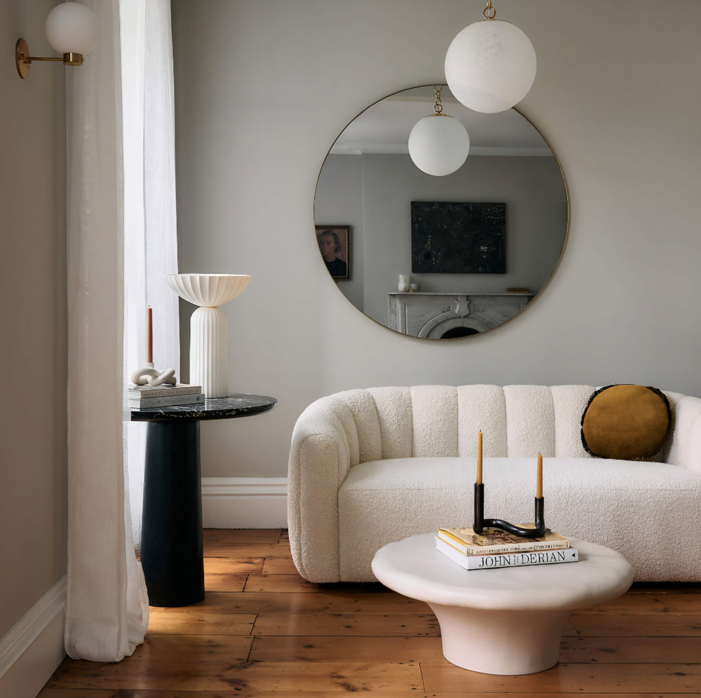 THE ONE × Fitz — Channeled White Boucle Loveseat