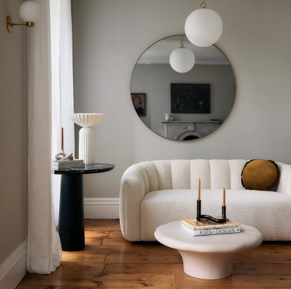 THE ONE × Fitz — Channeled White Boucle Loveseat