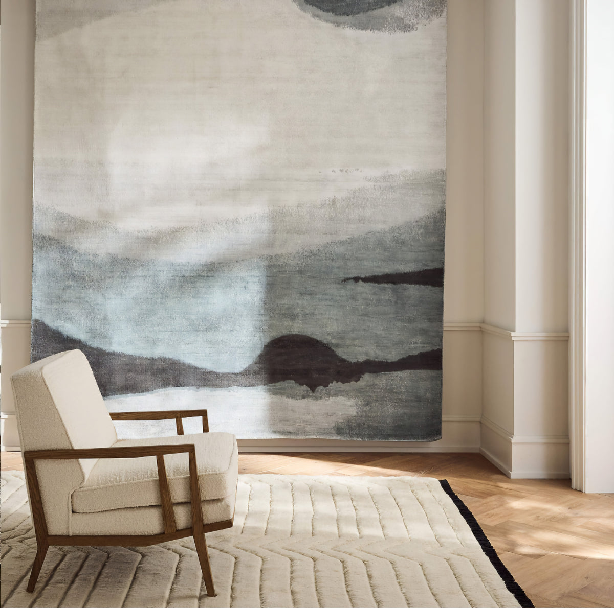 THE ONE × Director — White Boucle Accent Chair