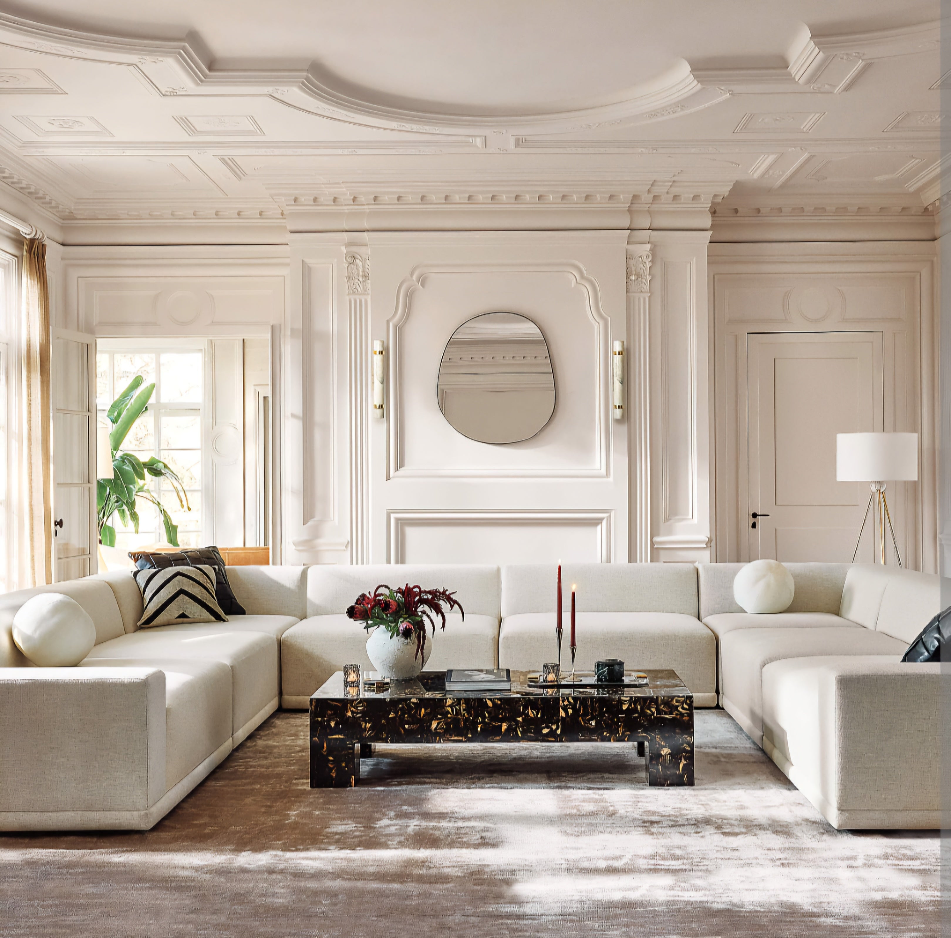 THE ONE × Faible — 6-Piece U-Shaped White Performance Linen Standard Depth Sectional Sofa with Left Arm