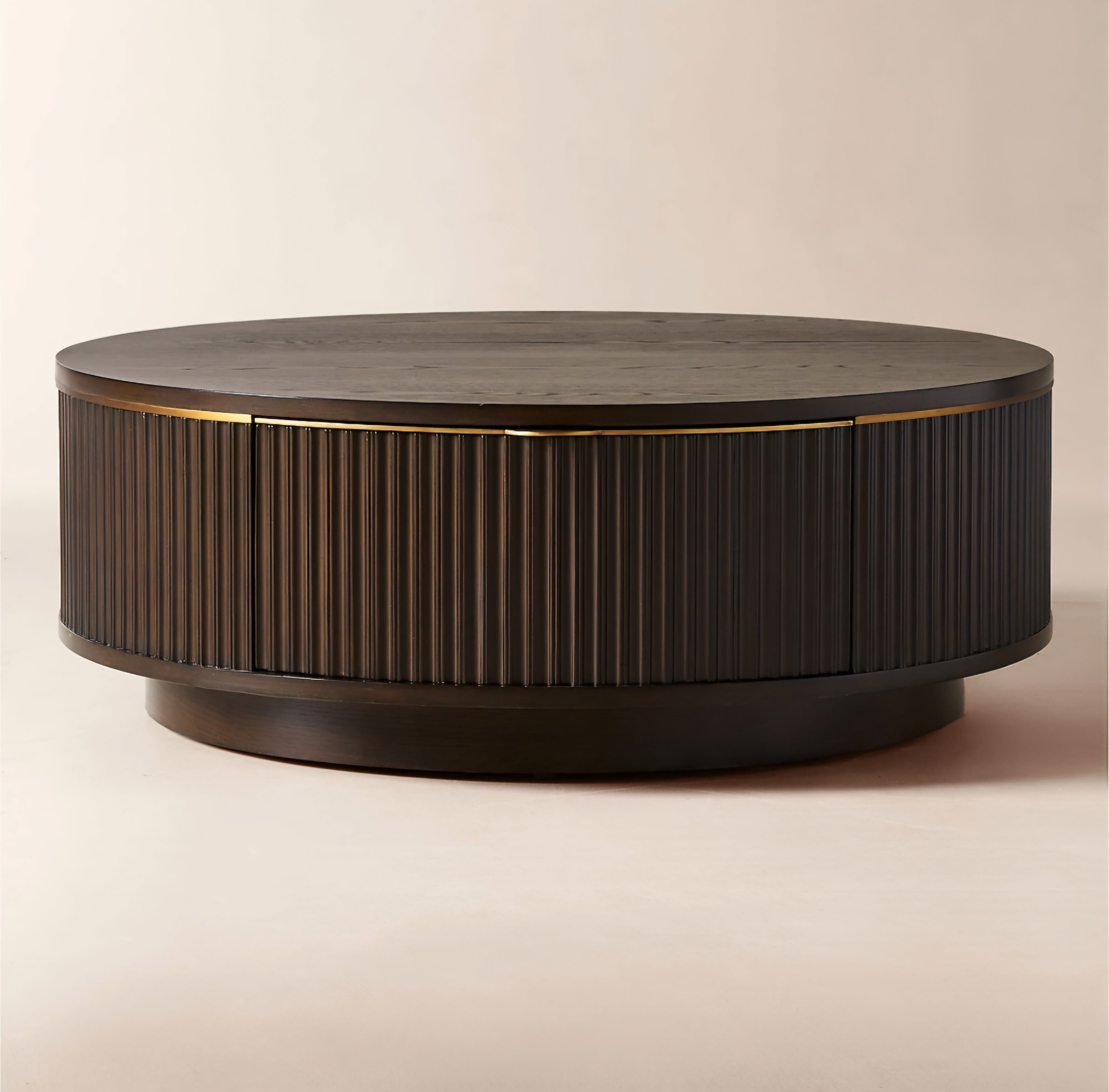 THE ONE × Davison — Round Fluted Dark Oak Coffee Table 
40" Round