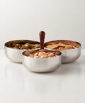 THE ONE × Kalman — Polished Stainless Steel and Walnut Serving Bowl Trio