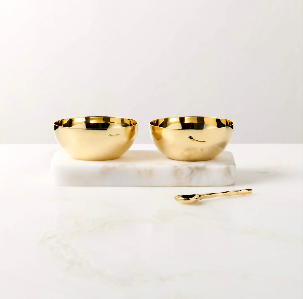 THE ONE × Unlacquered — Mini Pinch Bowl Set with White Alabaster Base