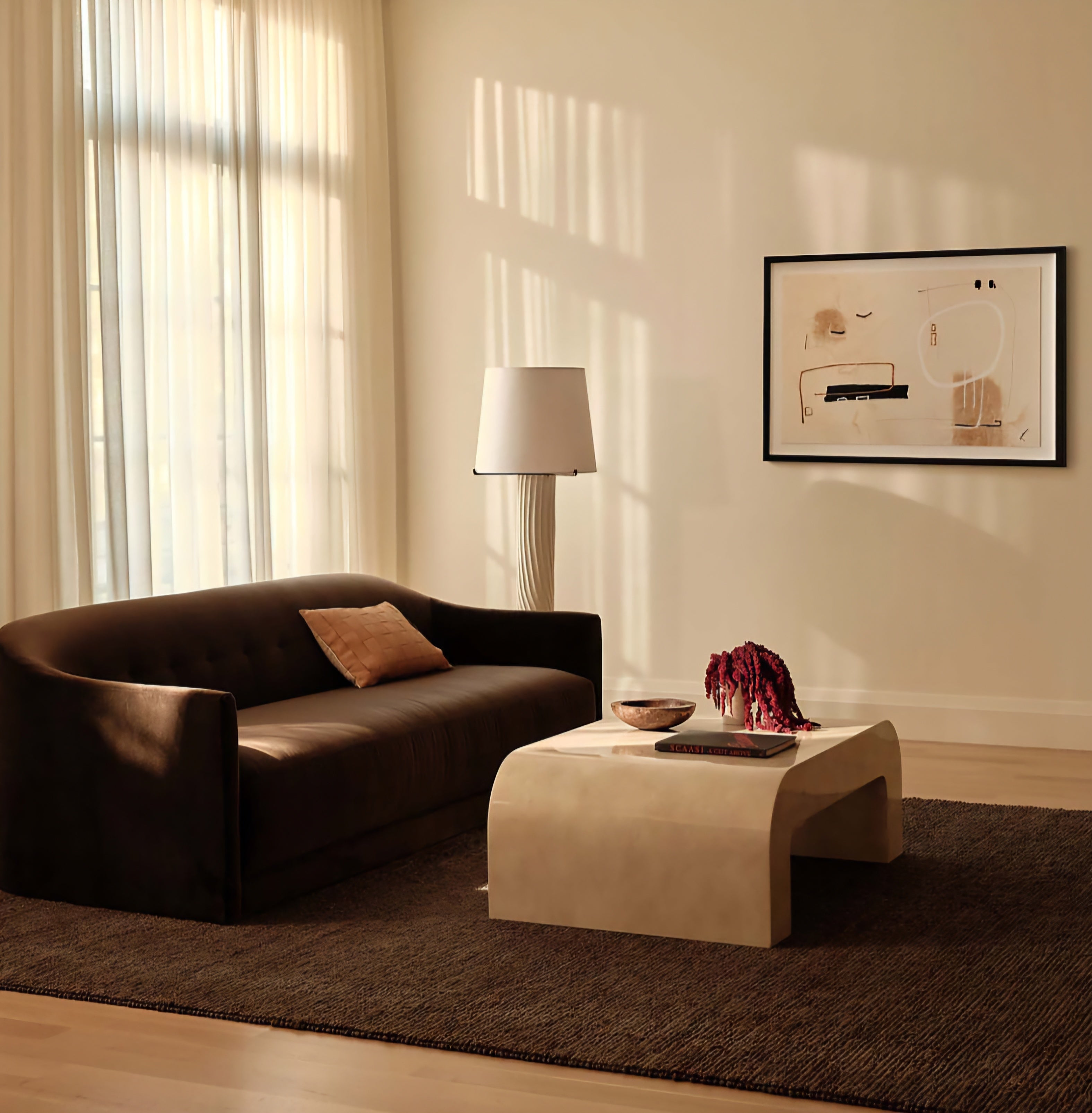 THE ONE × Lincoln — Curved Brown Performance Velvet Sofa