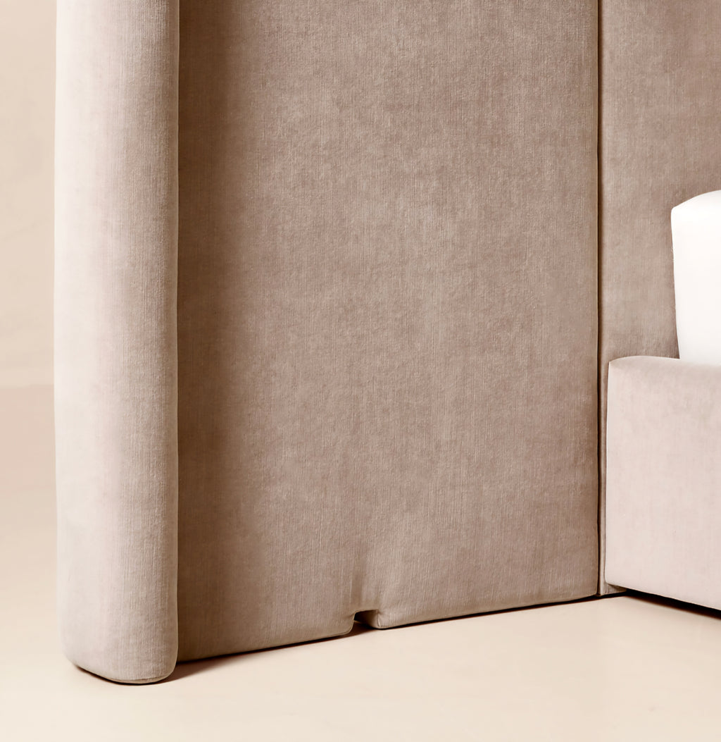 THE ONE × Abbott — Arctic Blue Velvet Upholstered Extended King Platform Bed