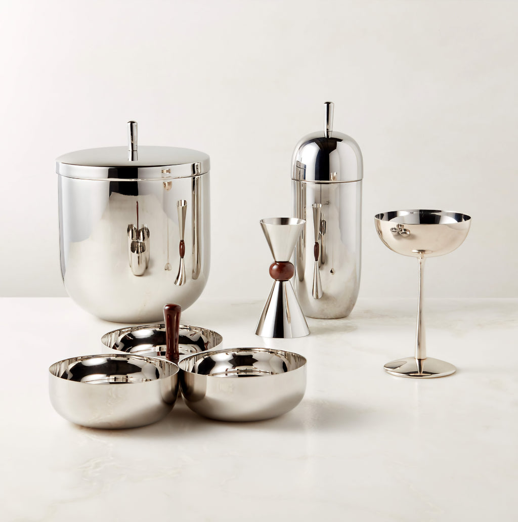 THE ONE × Kalman — Polished Stainless Steel and Walnut Serving Bowl Trio