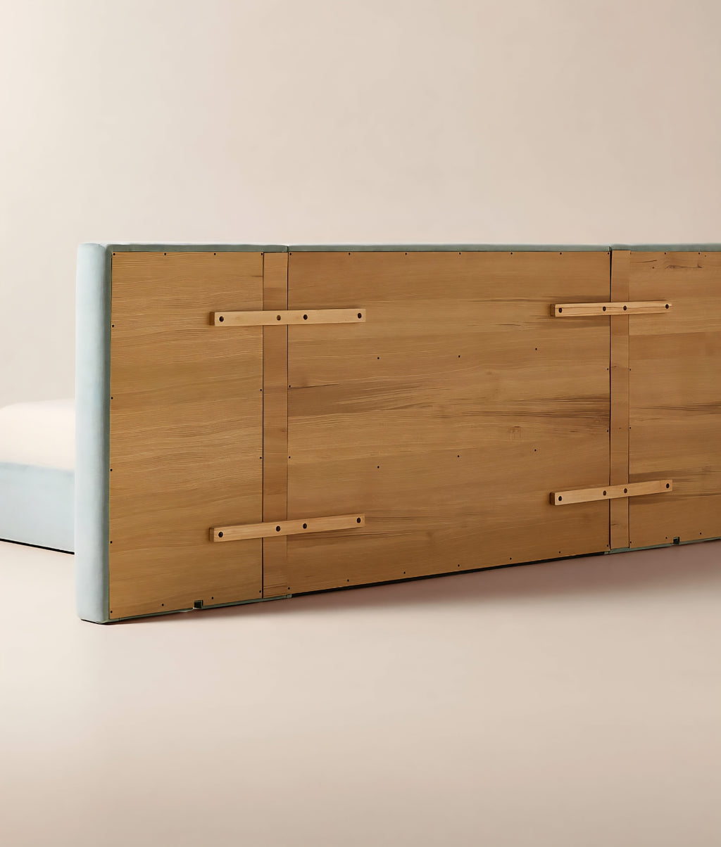 THE ONE × Abbott — Arctic Blue Velvet Upholstered Extended King Platform Bed