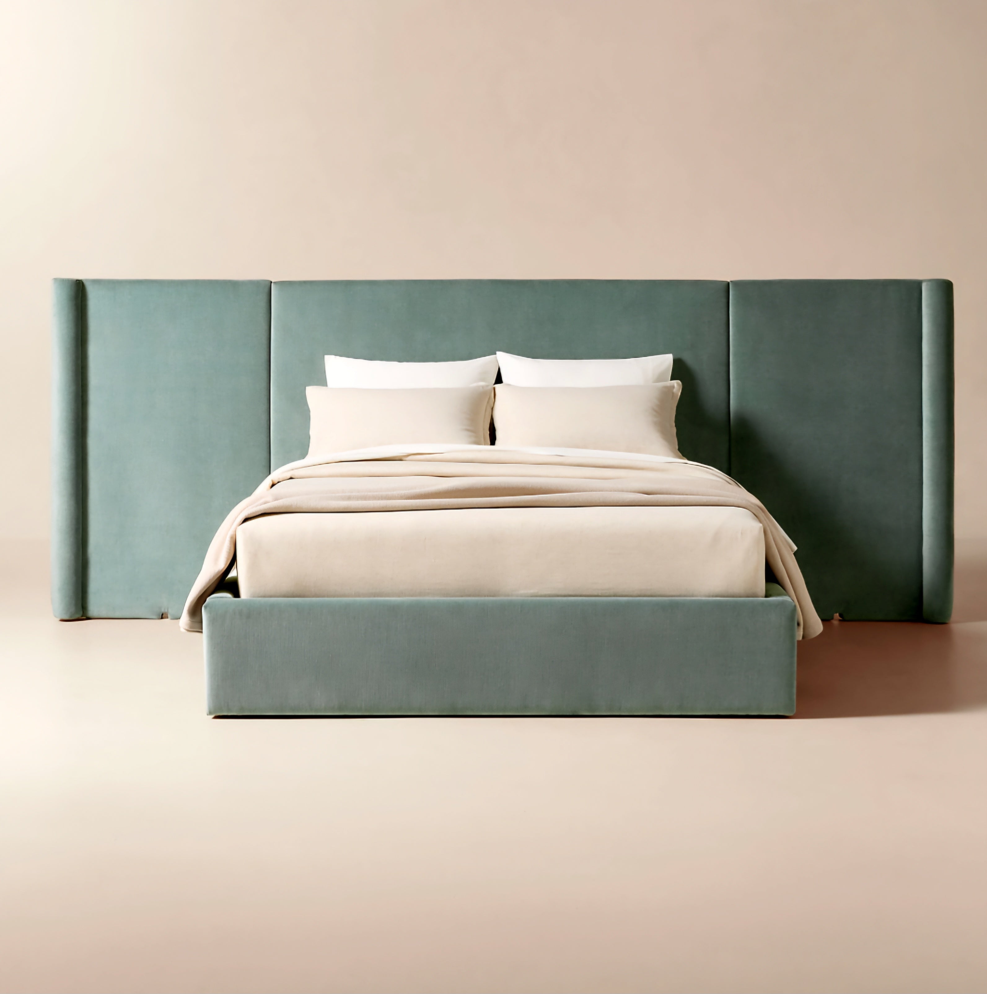 THE ONE × Abbott — Arctic Blue Velvet Upholstered Extended King Platform Bed