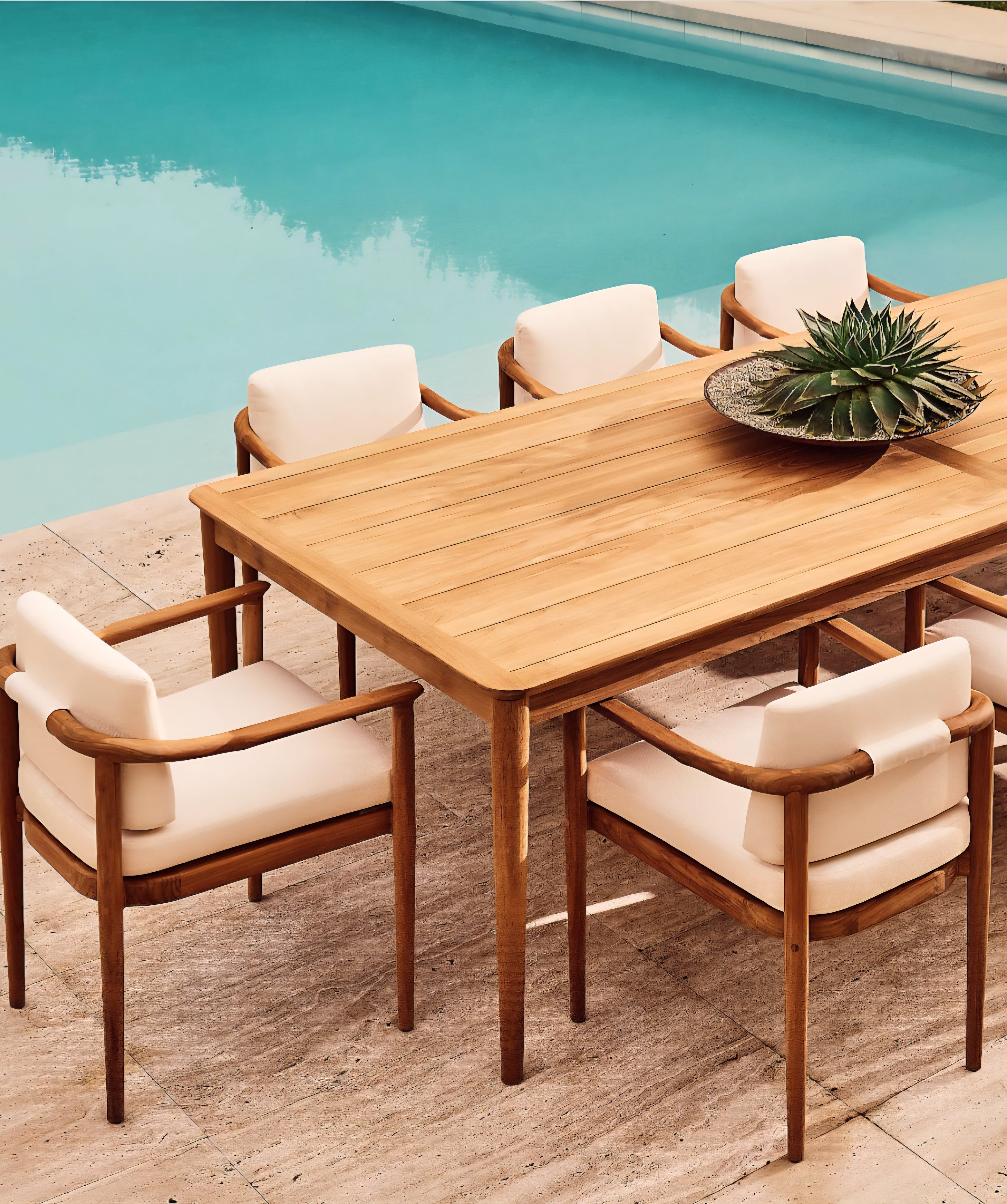 THE ONE × Tide — Teak Outdoor Dining Armchair with Ivory Sunbrella® Cushion