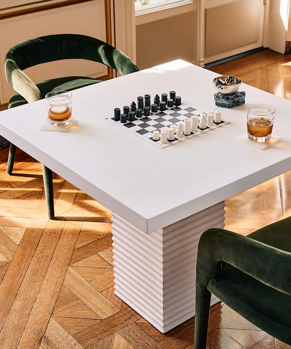 THE ONE × Check — White Swirled Resin Game Table