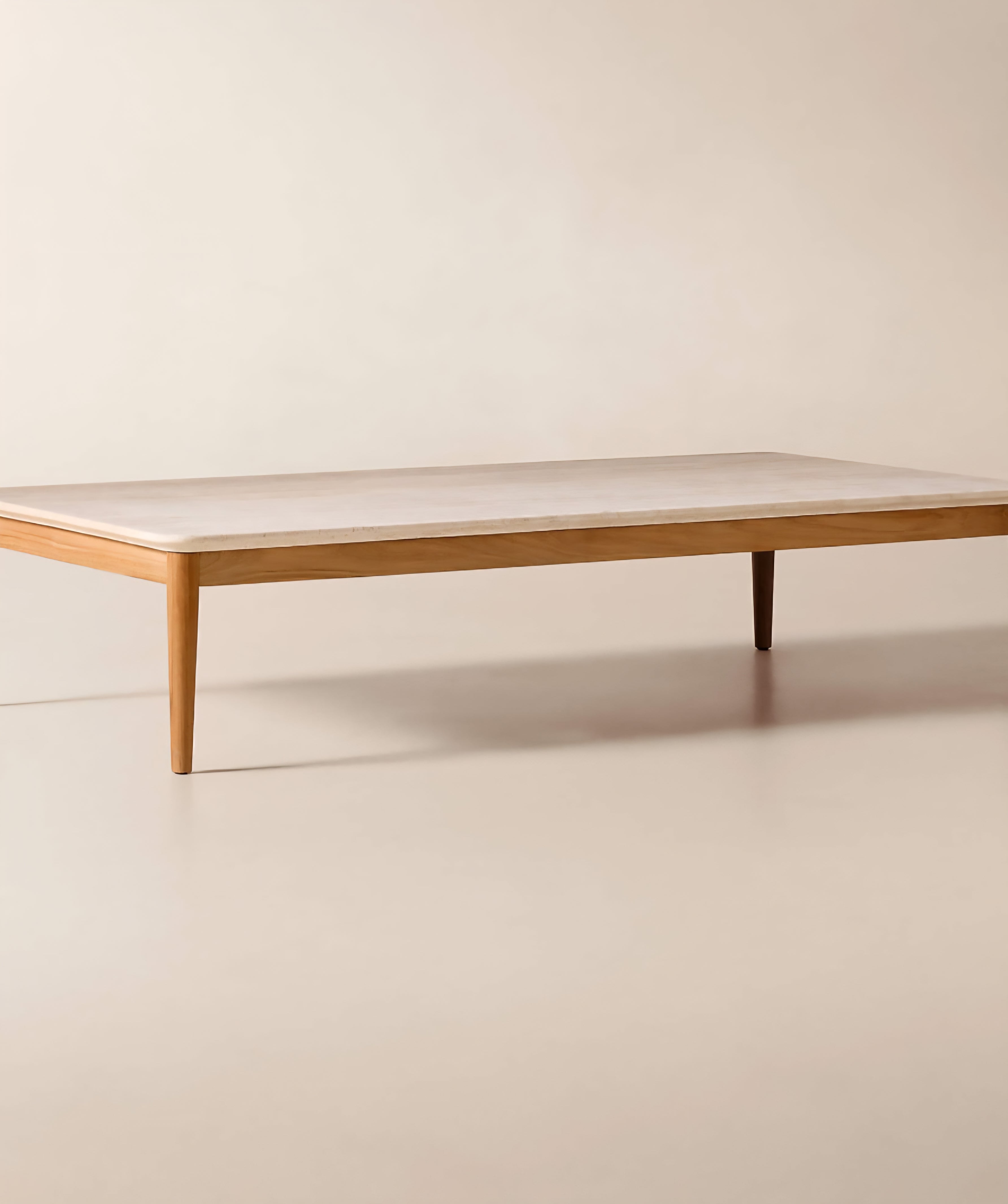 THE ONE × Tide — 60" Rectangular Travertine & Teak Outdoor Coffee Table