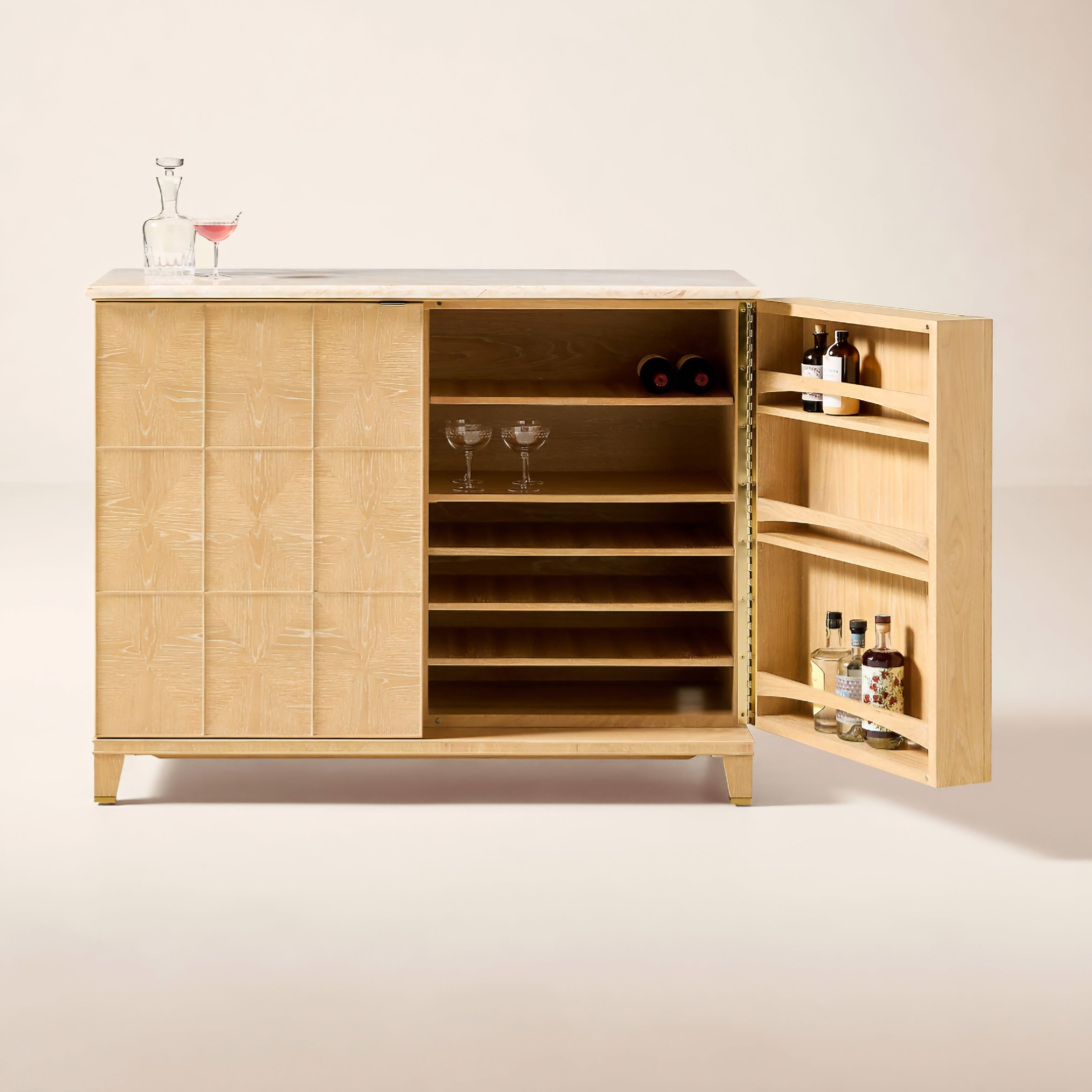 THE ONE × Tribeca — Marble and White Oak Bar Cabinet