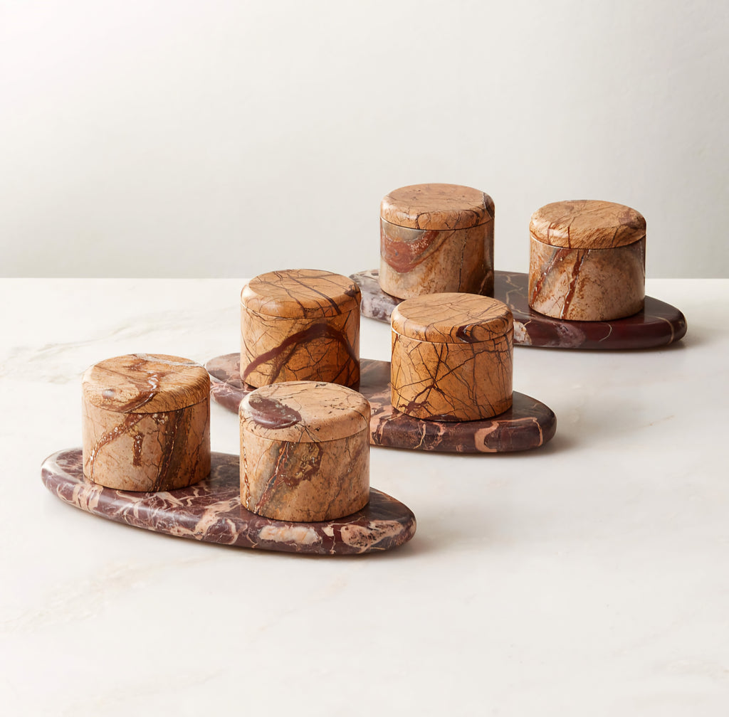 THE ONE × Zetes — Tan and Red Marble Salt Cellars, Set of 3
