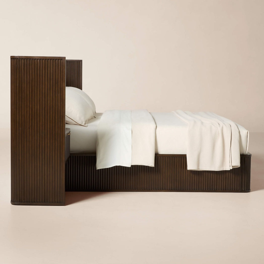 THE ONE × Davison — Fluted Dark Brown Wood King Bed with Nightstands