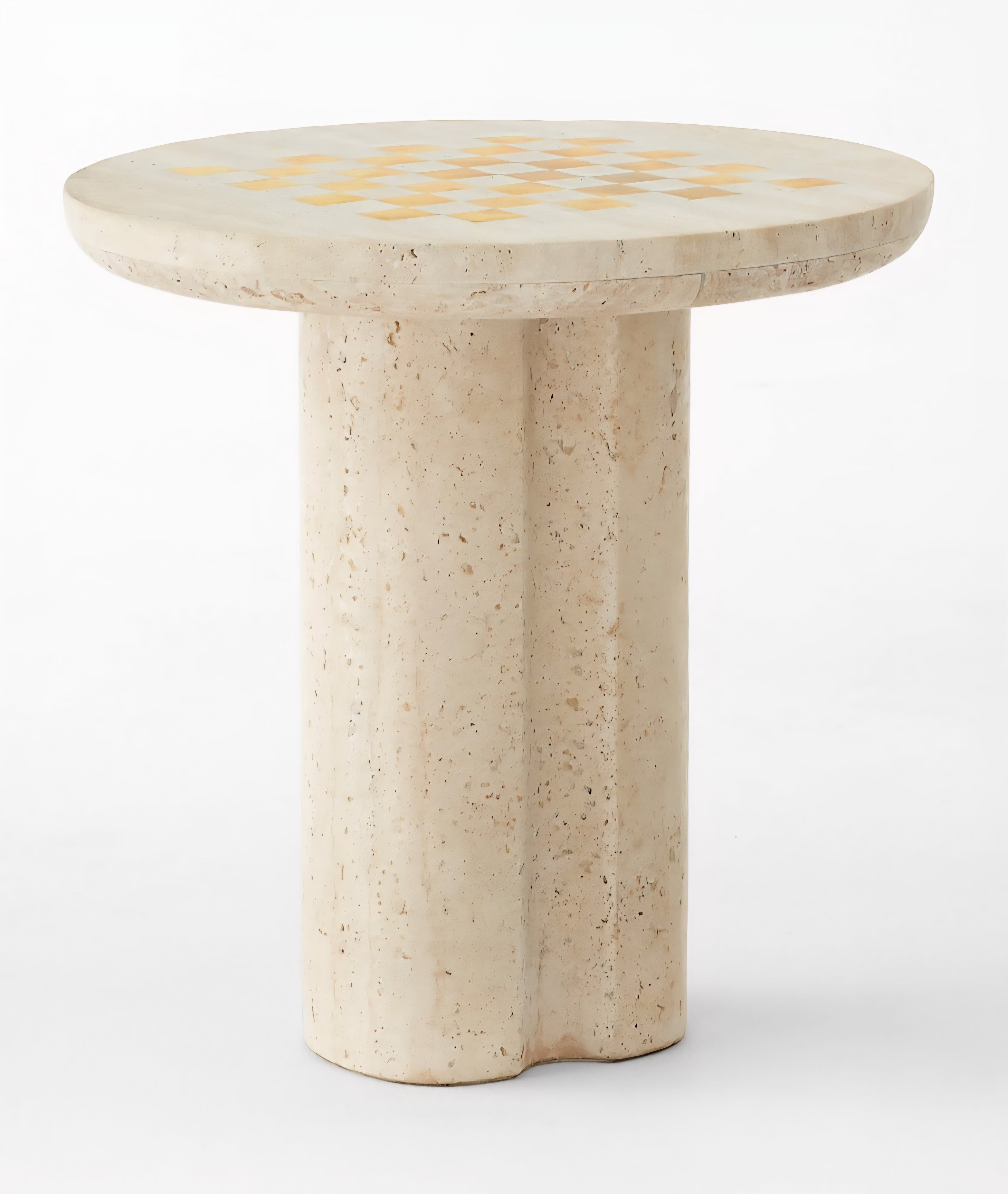 THE ONE × Kikko — White Travertine & Brass Inlay Game Side Table