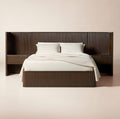 THE ONE × Davison — Fluted Dark Brown Wood Queen Bed with Nightstands