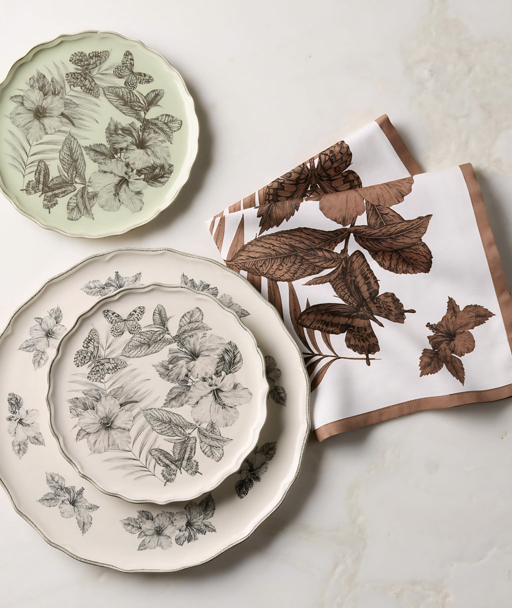 THE ONE × Everly — Green and Black Patterned Appetizer Plates (Set of 6)