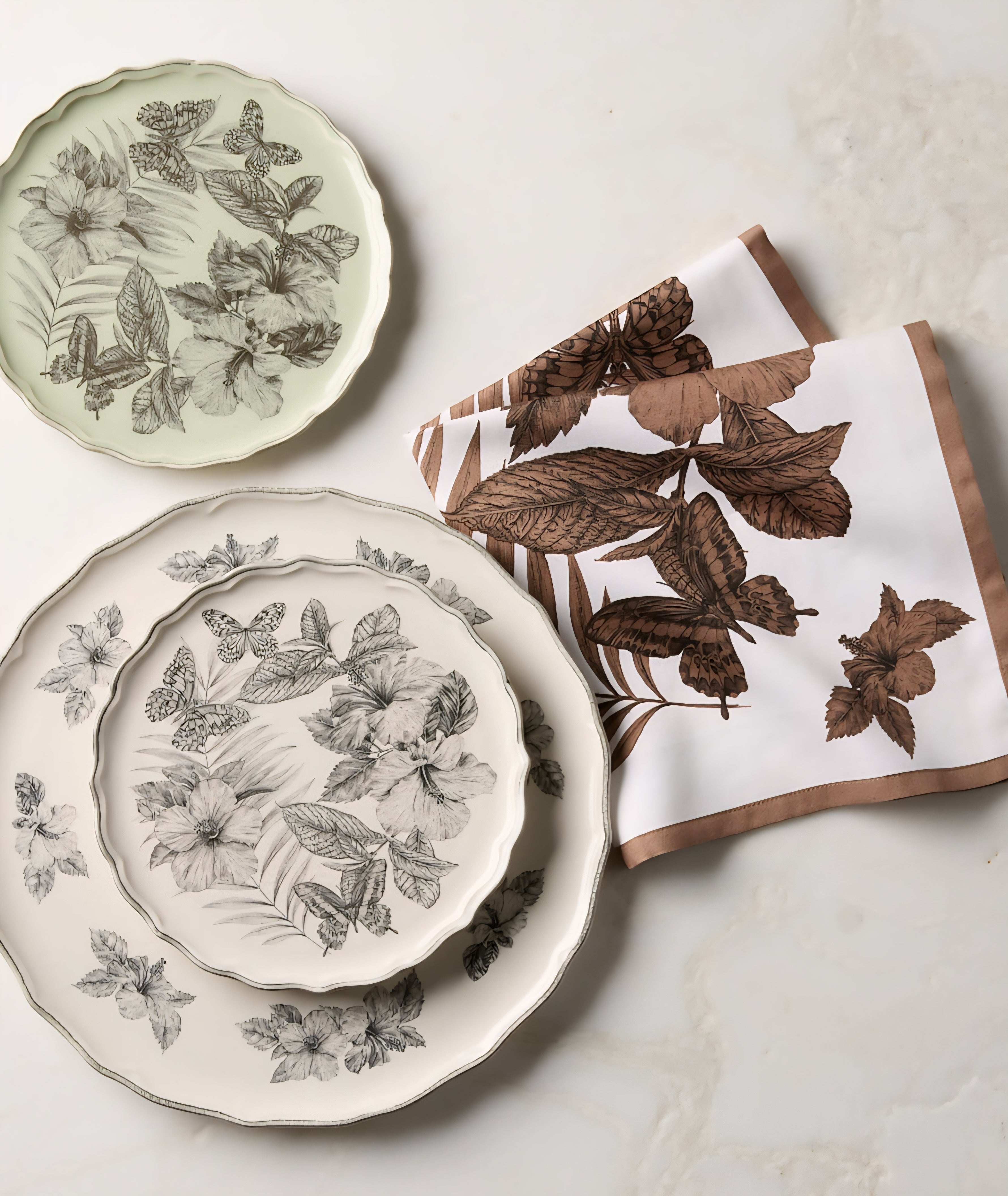 THE ONE × Everly — Green and Black Patterned Appetizer Plates (Set of 6)