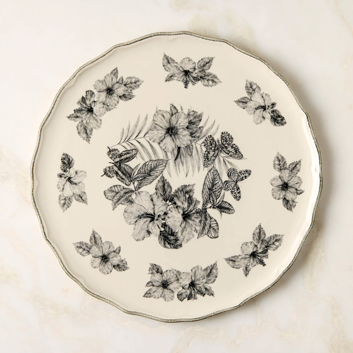 THE ONE × Everly — Round White and Black Patterned Serving Platter