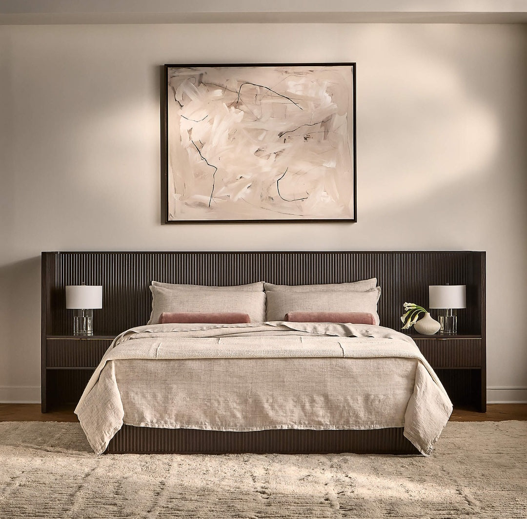 THE ONE × Davison — Fluted Dark Brown Wood King Bed with Nightstands