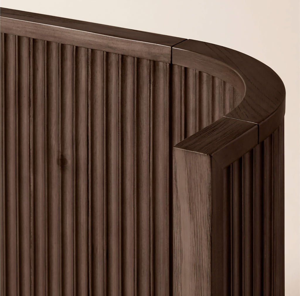 THE ONE × Davison — Fluted Dark Brown Wood Queen Bed
