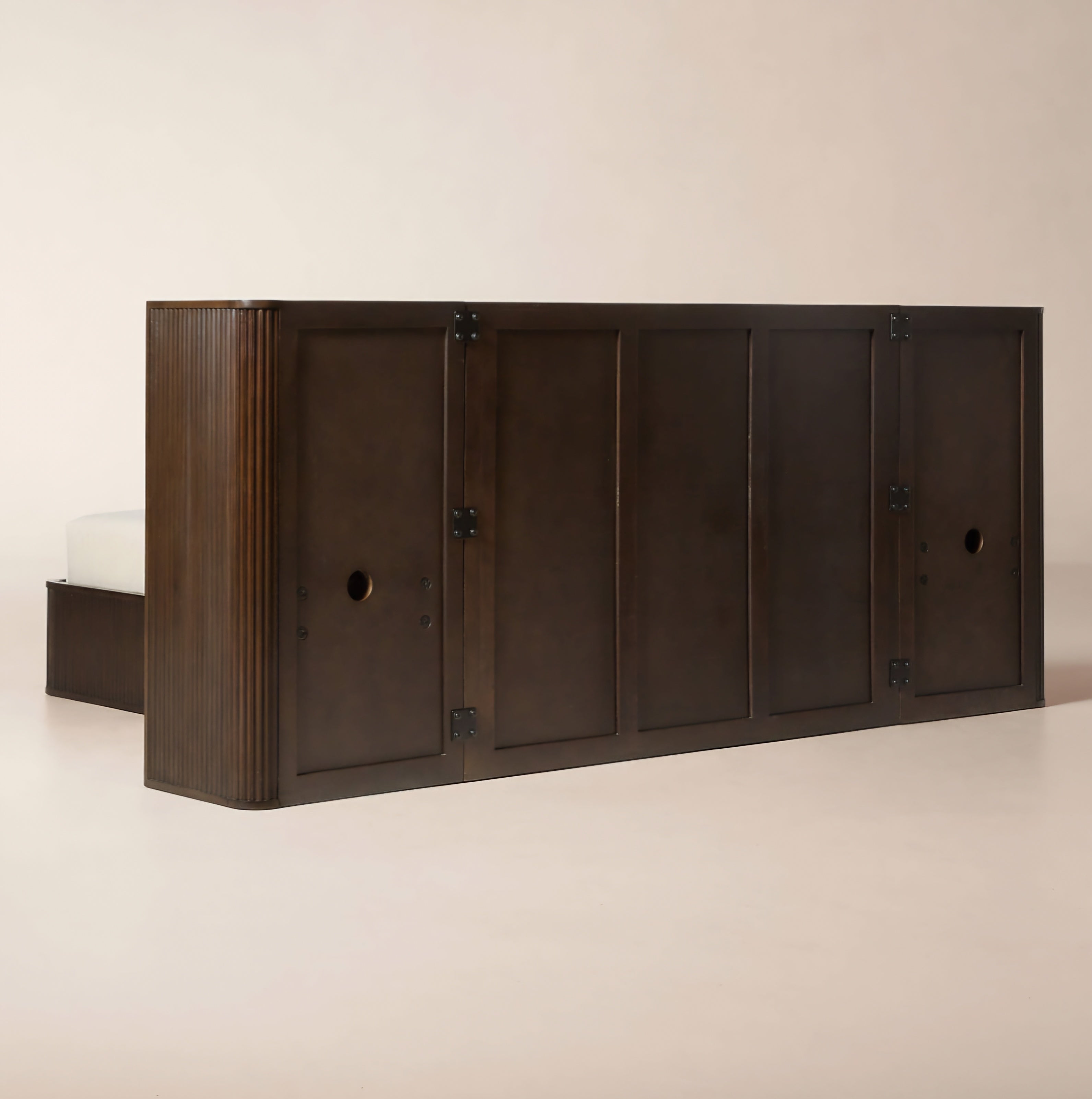 THE ONE × Davison — Fluted Dark Brown Wood Queen Bed with Nightstands