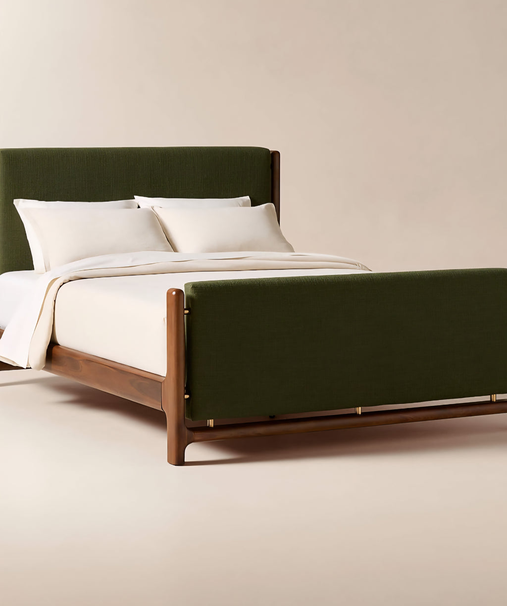 THE ONE × Tavola — Walnut and Warm White Upholstered Queen Bed