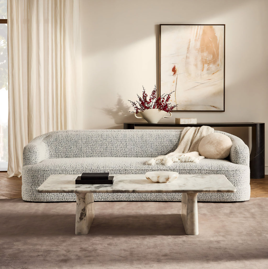 THE ONE × Mylene — Black and White Boucle Curved Sofa