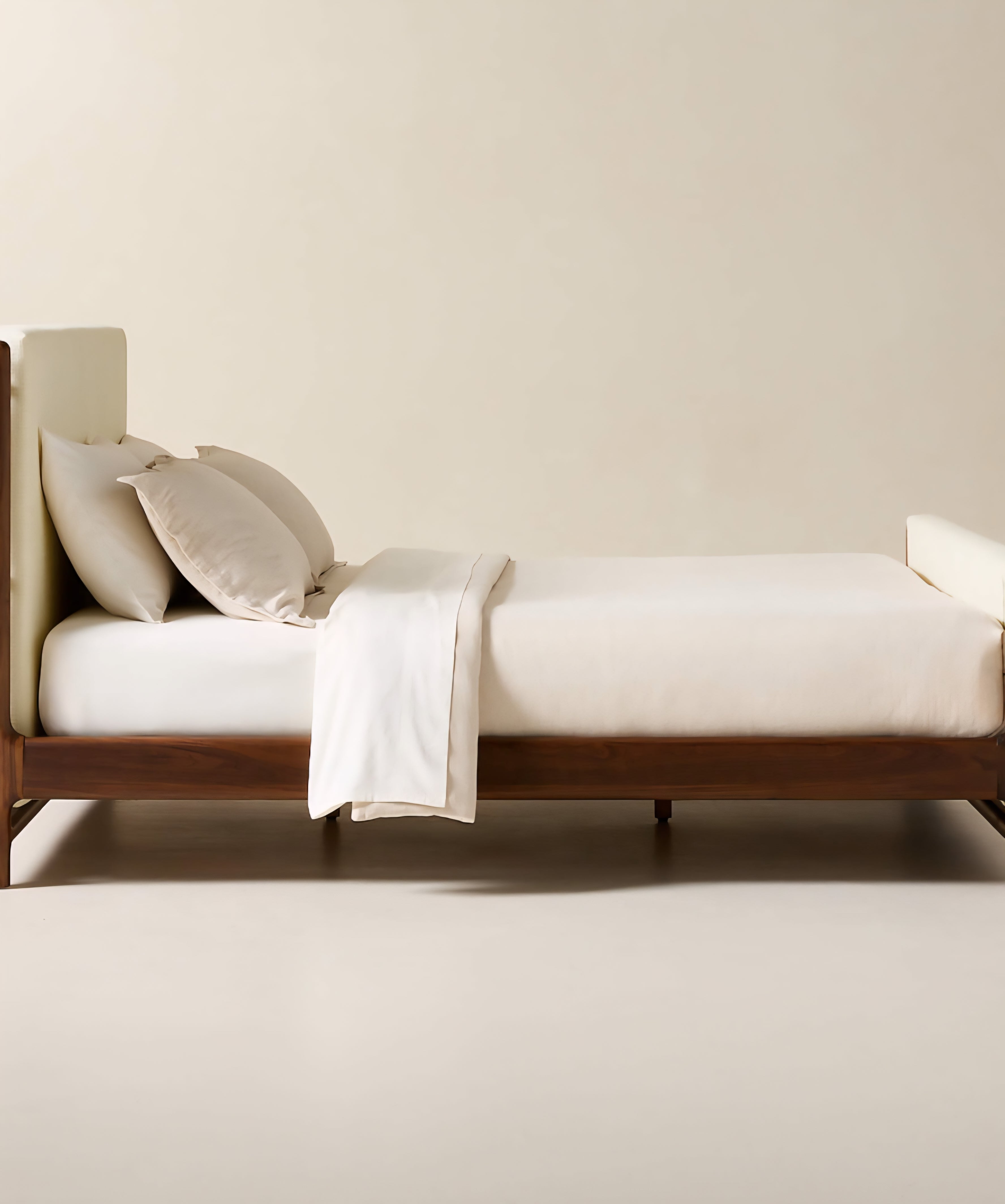 THE ONE × Tavola — Walnut and Warm White Upholstered Queen Bed