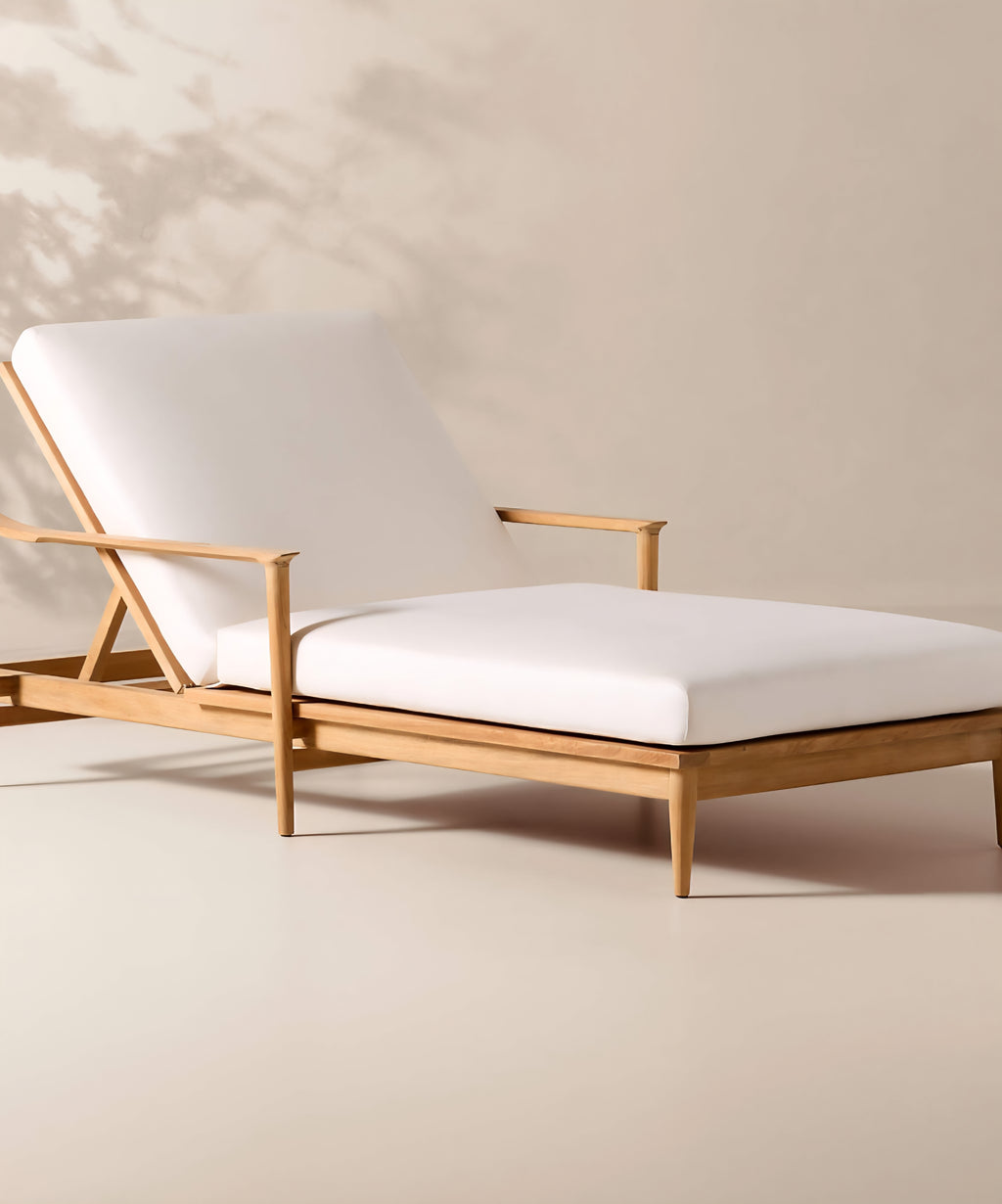 THE ONE × Tide — Teak Outdoor Sun Lounger with Ivory Sunbrella® Cushions