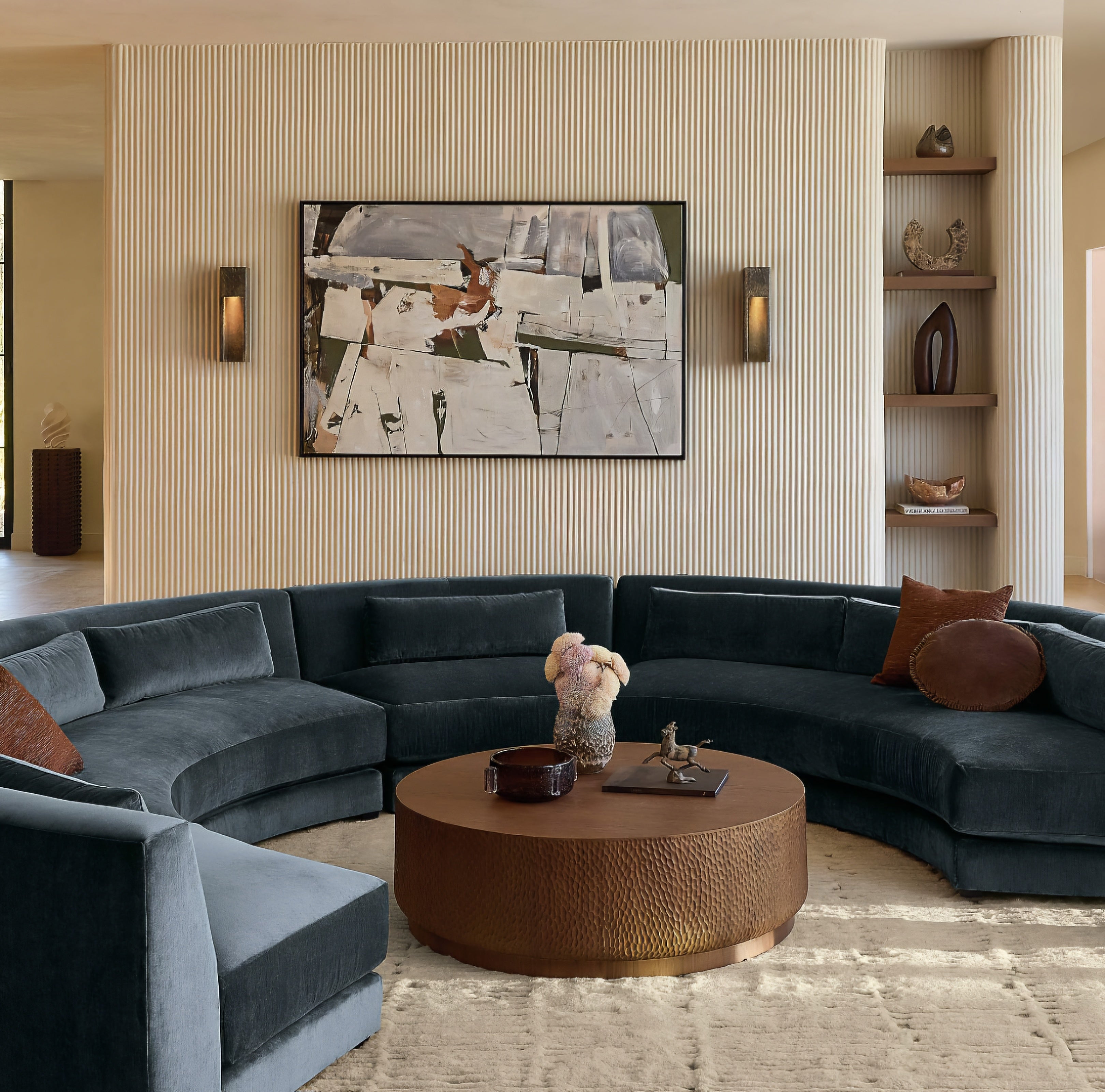 THE ONE × Sonora — Curved Blue Performance Velvet 
2-Piece Sofa