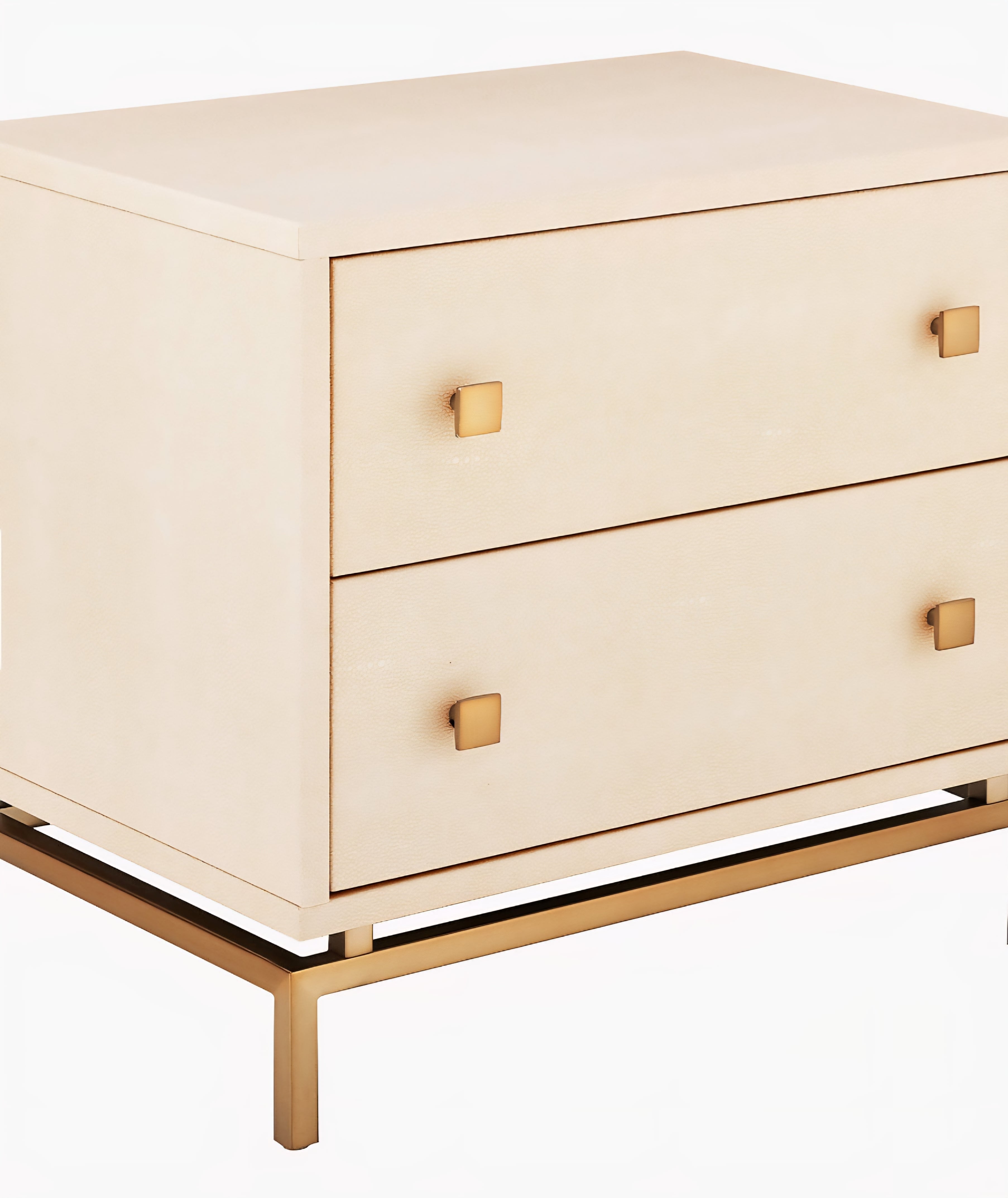 THE ONE × Dover — 2-Drawer Warm White Lacquered Nightstand with Travertine Top