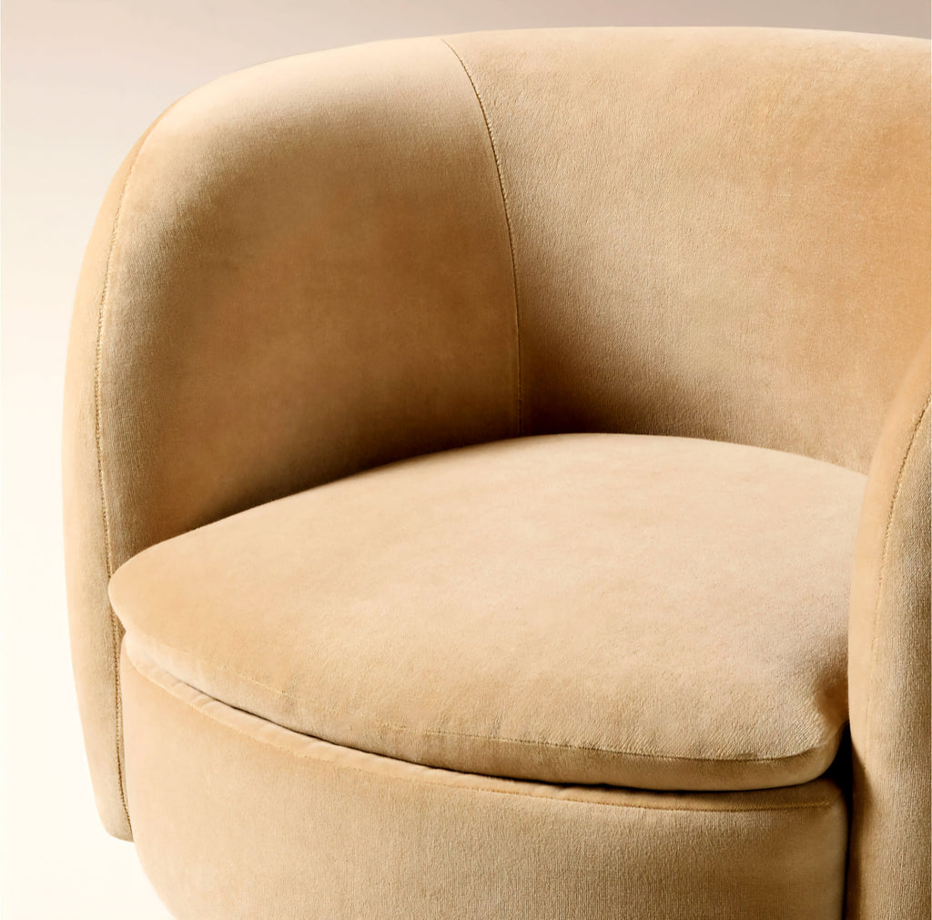 THE ONE × Muir — Taupe Velvet Swivel Chair