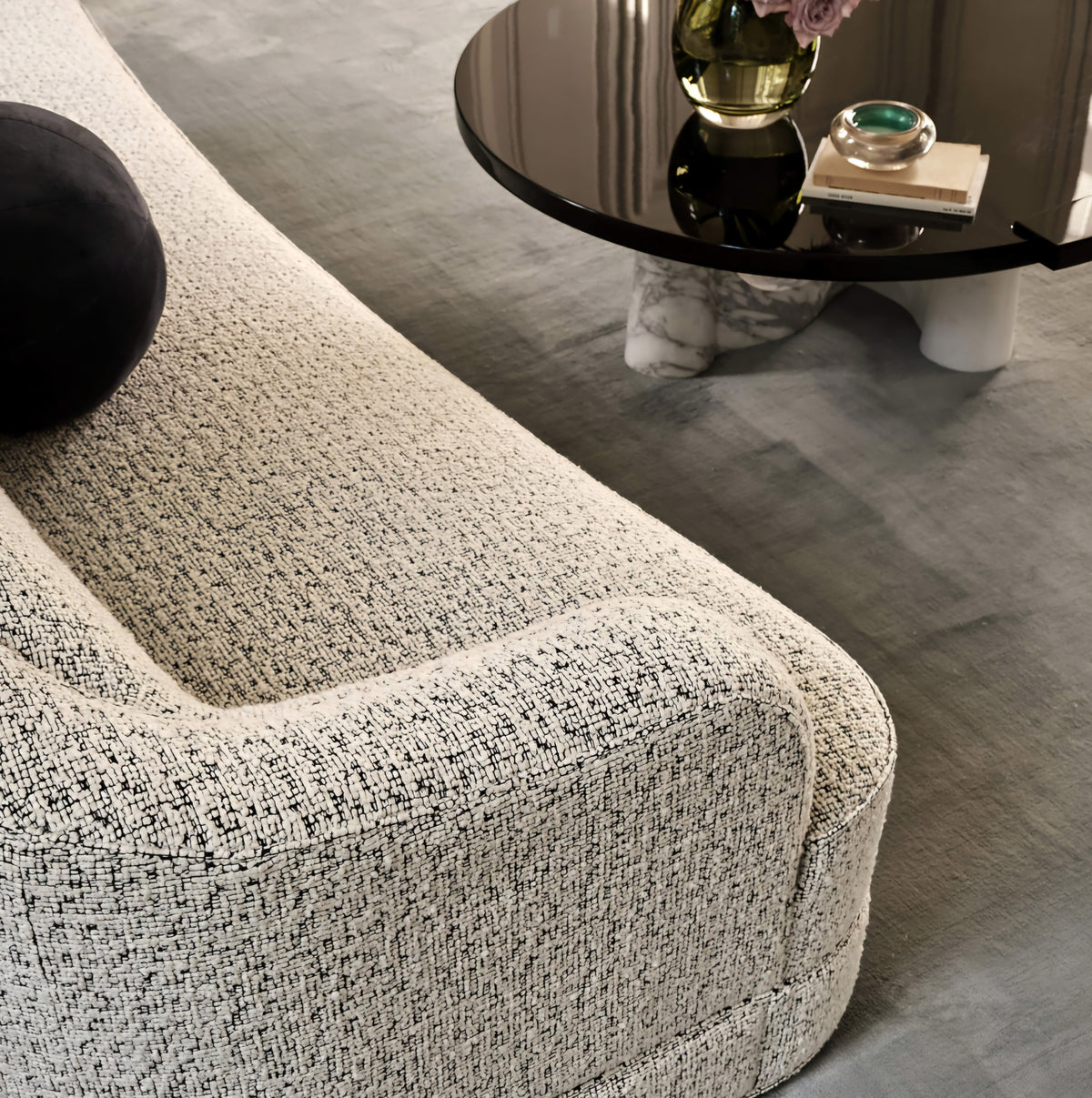 THE ONE × Mylene — Black and White Boucle Curved Sofa