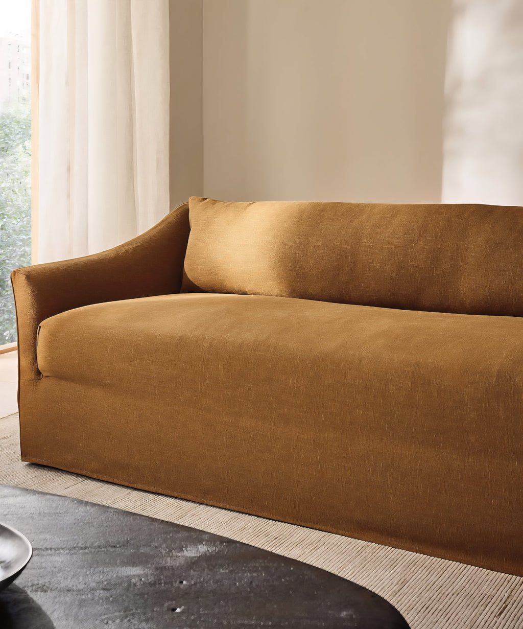 THE ONE × Bristol — Cognac Slipcovered Performance Linen Sofa