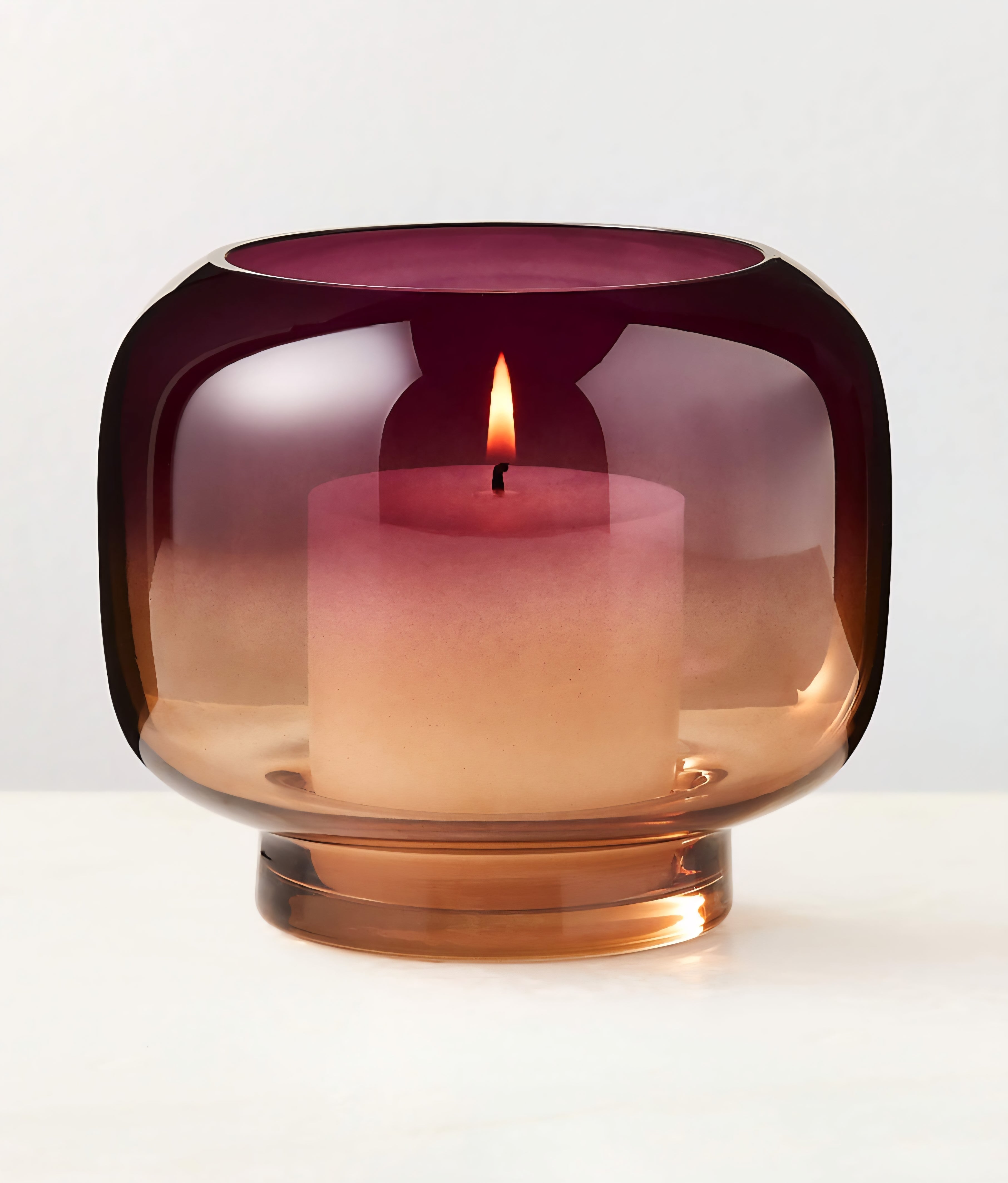 THE ONE × Coco — Round Smoked Amber Glass Hurricane Candle Holder